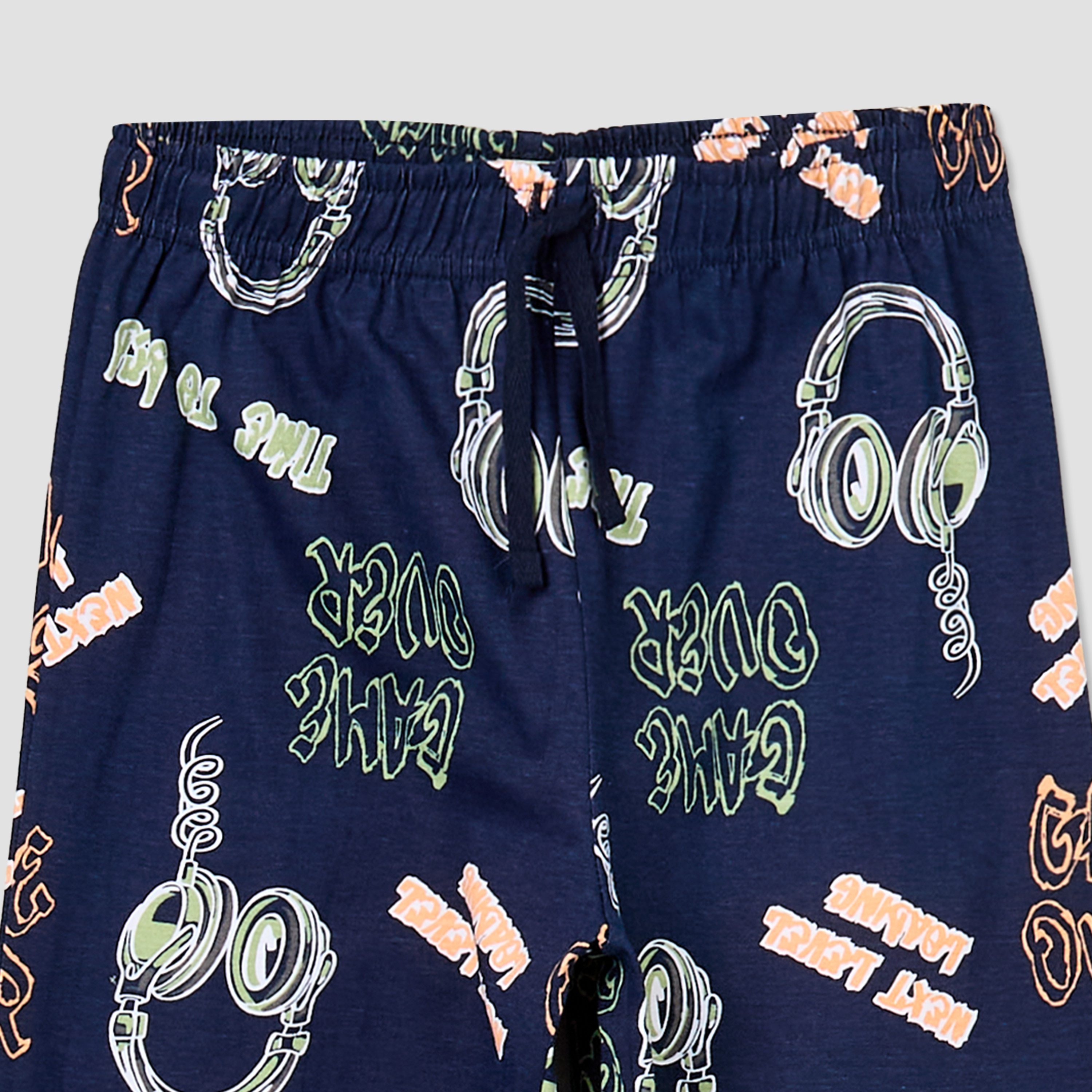 Juniors Cotton Crew Neck Short Sleeves Pyjama Set with Headphones Print-boys-clothing-nightwear-image-6