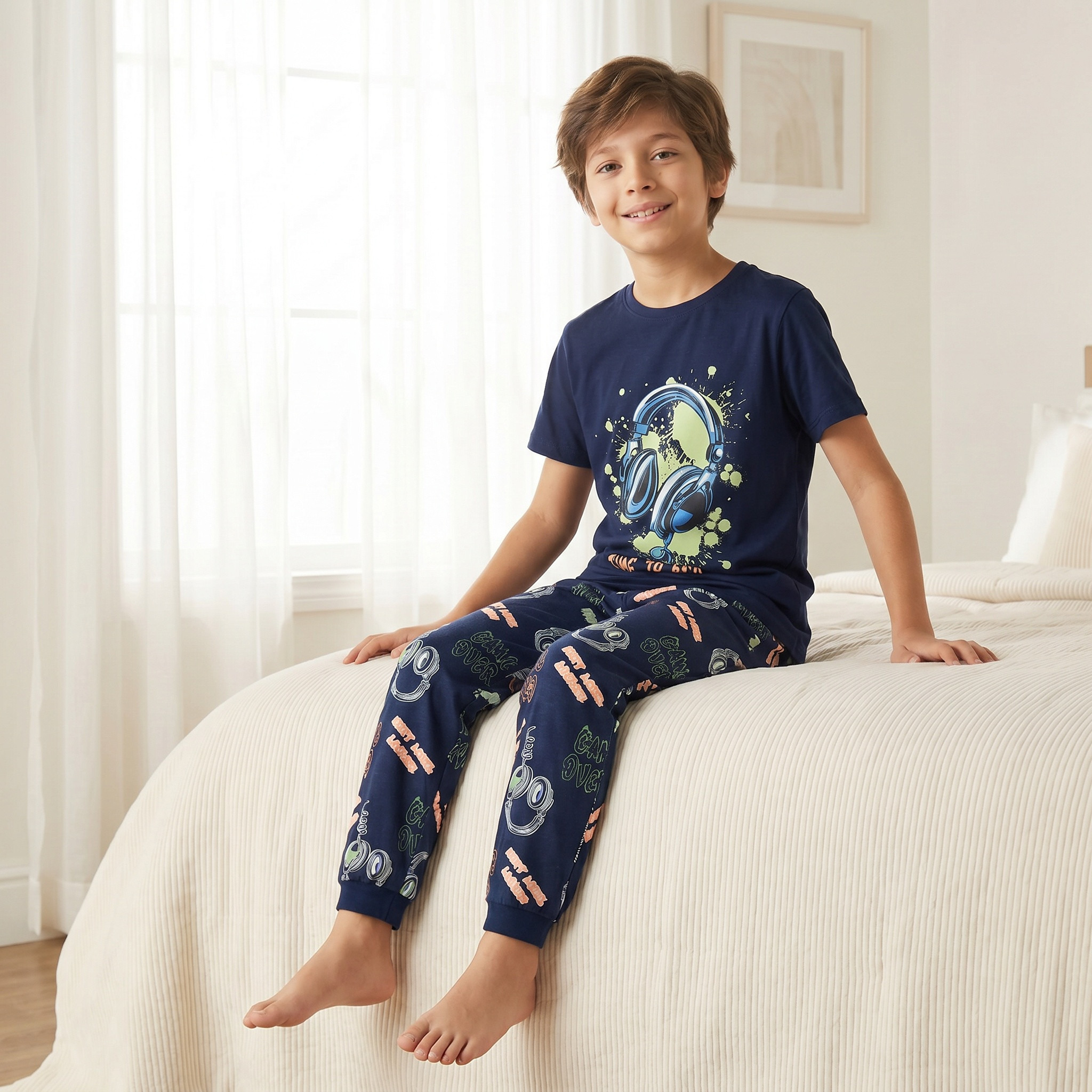 طقم بيجاما قطن بياقة ضيقة وأكمام قصيرة وطبعات من جونيورز-boys-clothing-nightwear-image-5