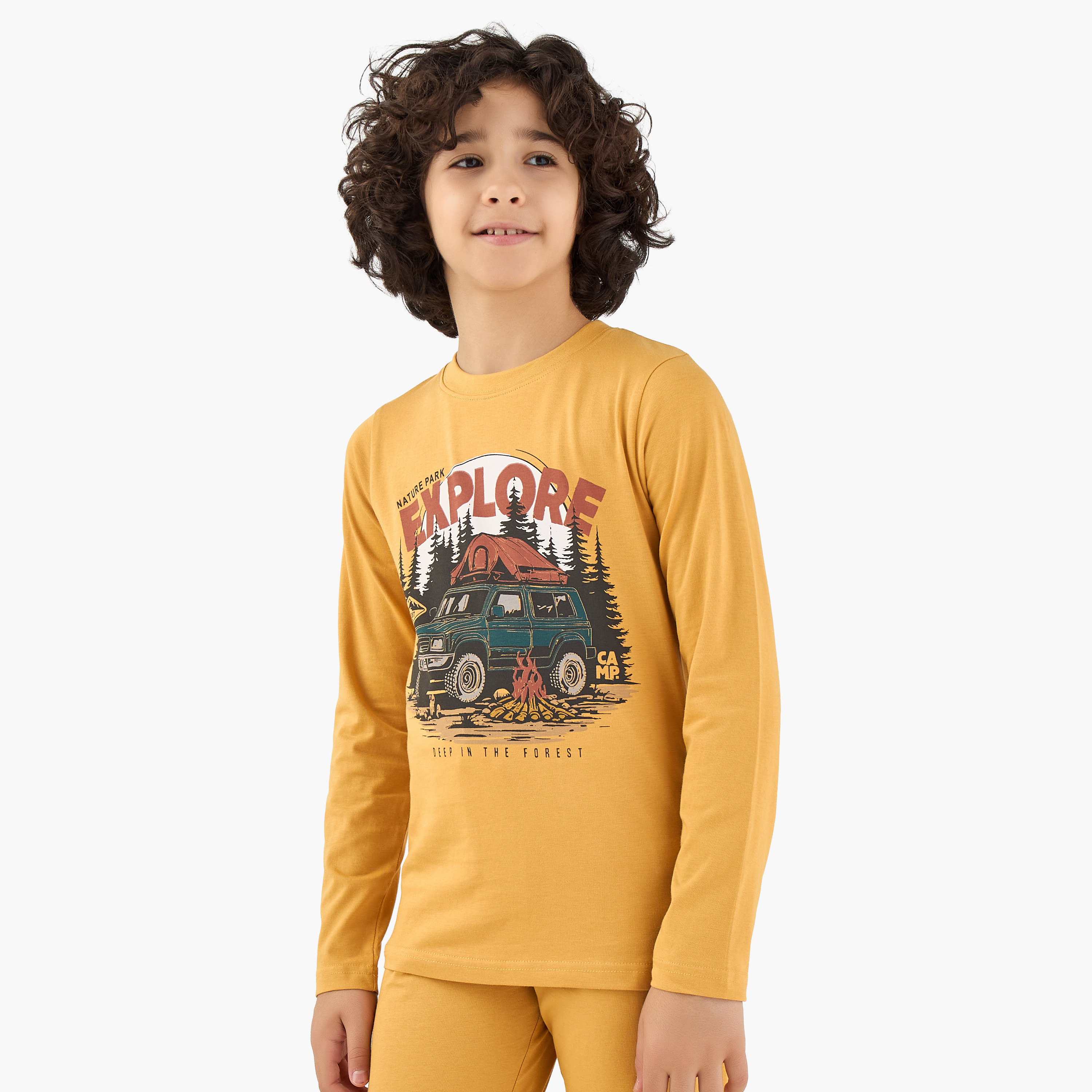 Juniors Cotton Crew Neck Long Sleeve Pyjama Set with Graphic Print-boys-clothing-nightwear-image-2