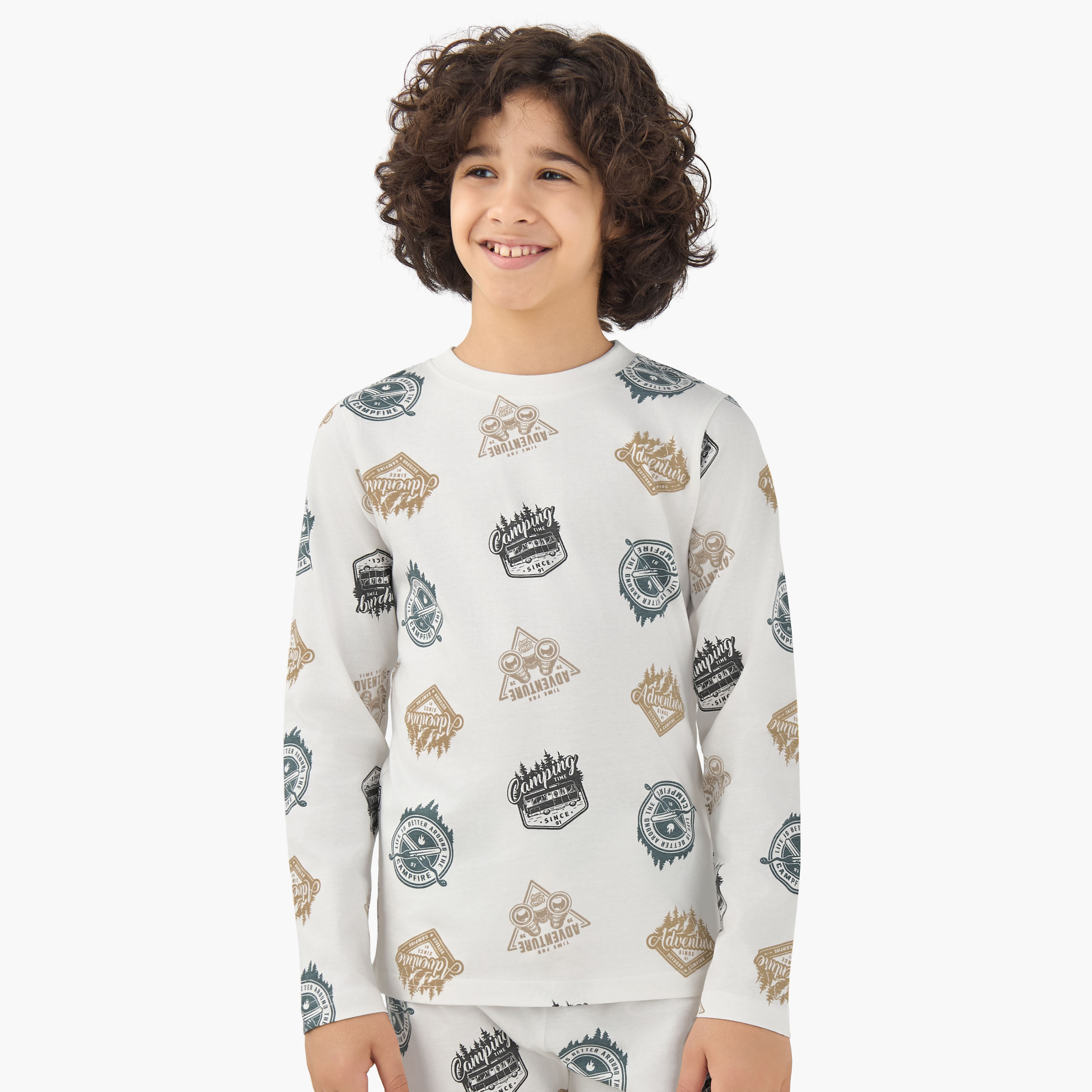 Juniors Cotton Crew Neck Long Sleeve Pyjama Set with Drawstring Closure-boys-clothing-nightwear-image-2