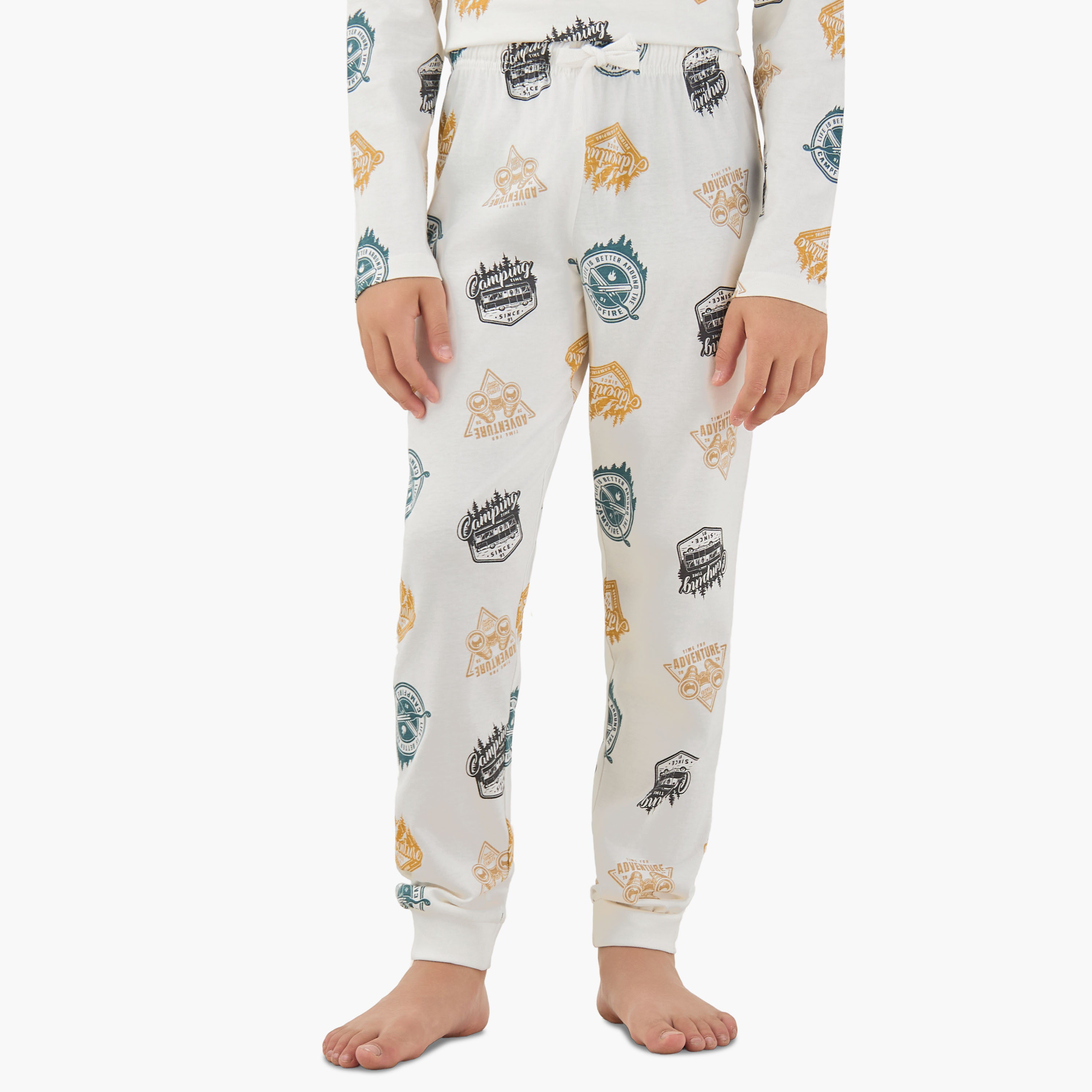 Juniors Cotton Crew Neck Long Sleeve Pyjama Set with Drawstring Closure-boys-clothing-nightwear-image-3