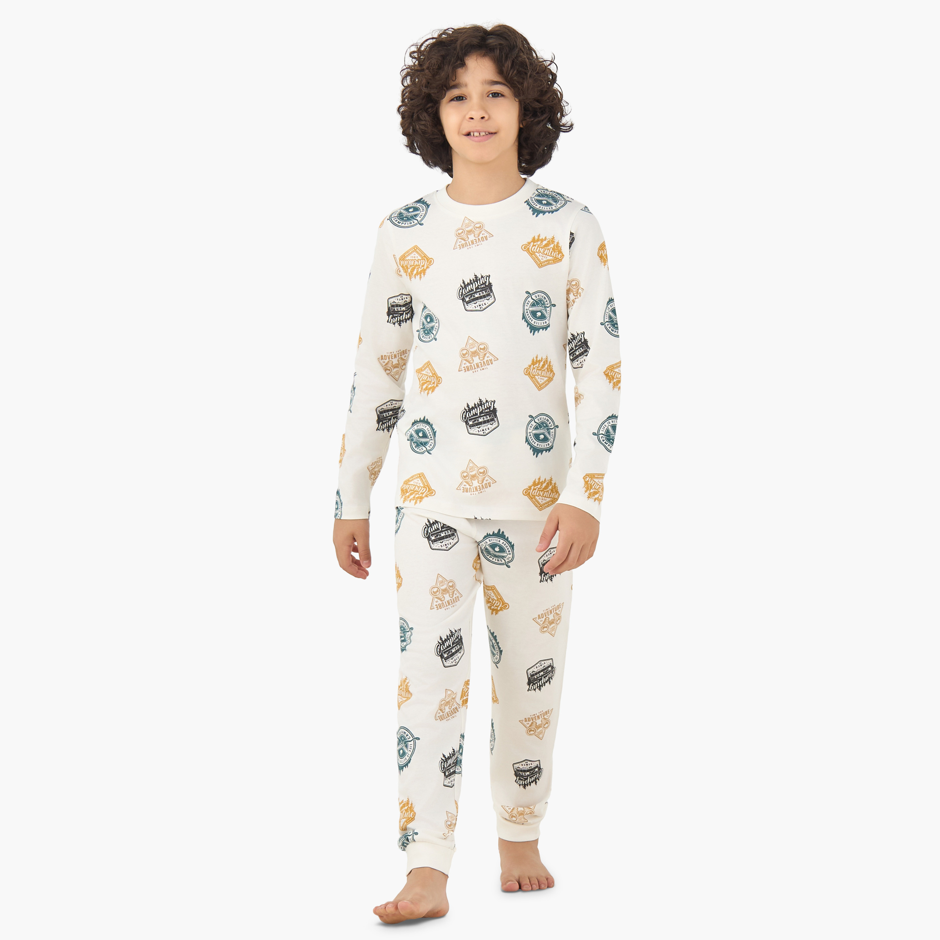 Pack of 3 Juniors Cotton Crew Neck Long Sleeves Pyjama Set with Fun Print-boys-clothing-nightwear-image-3