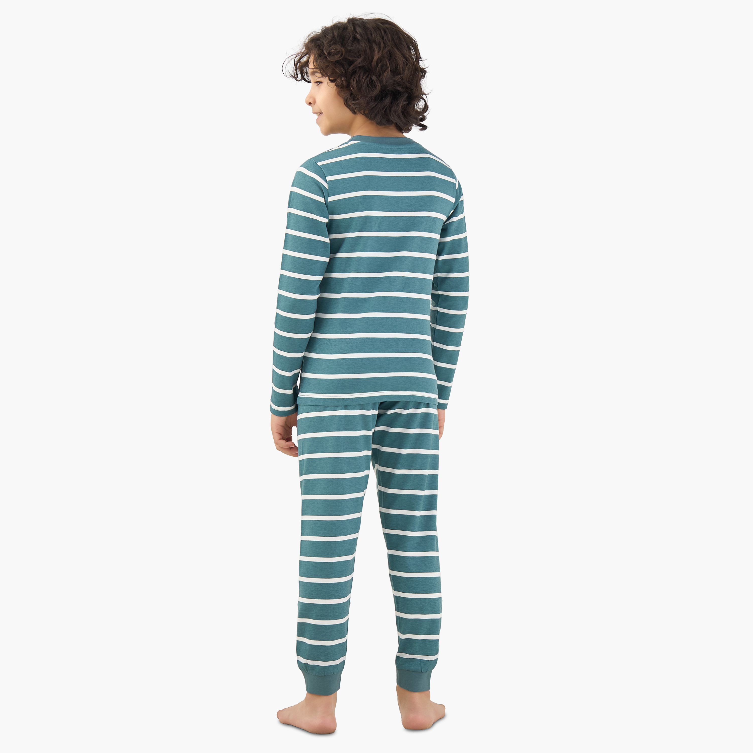 Pack of 3 Juniors Cotton Crew Neck Long Sleeves Pyjama Set with Fun Print-boys-clothing-nightwear-image-5