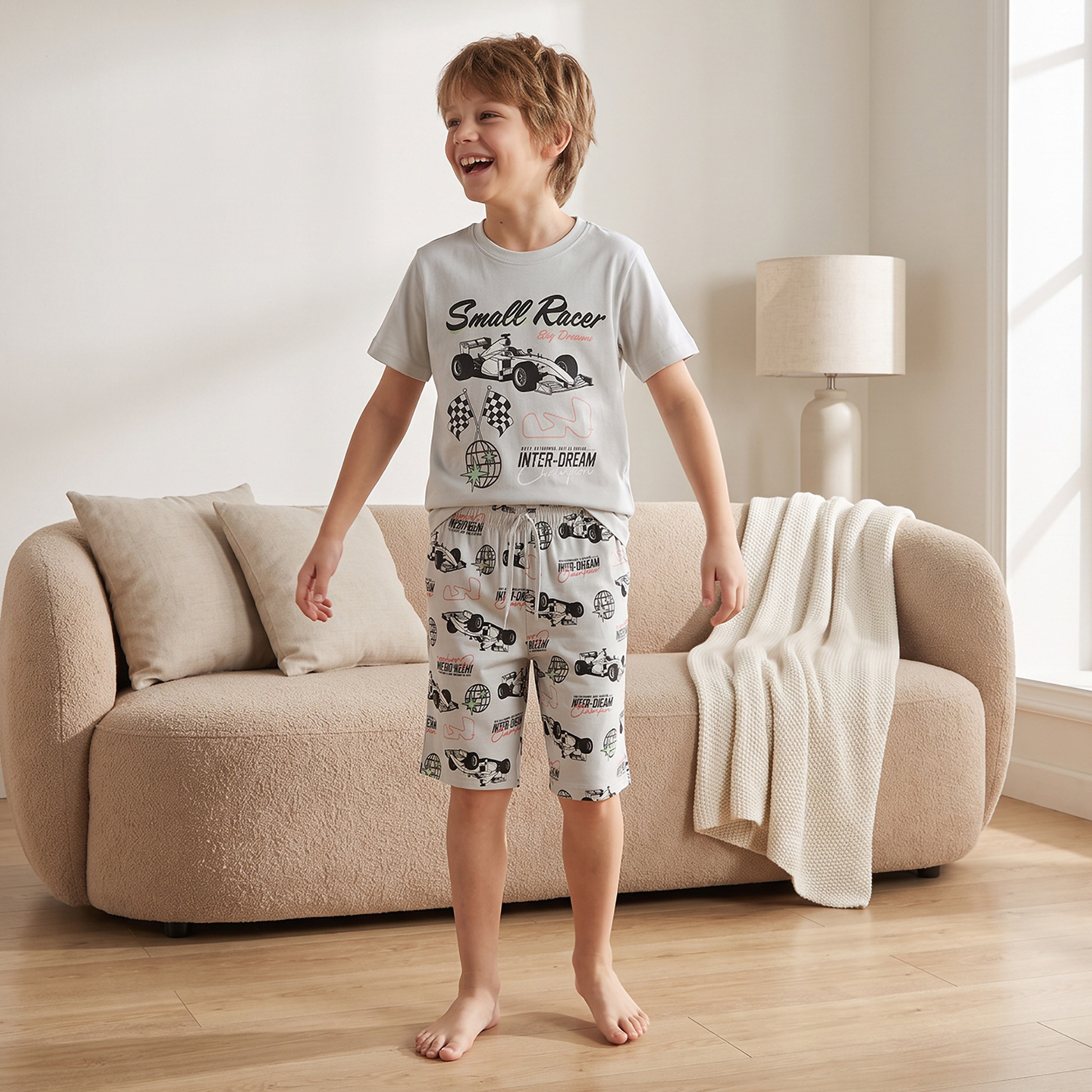 Pack of 3 Juniors Cotton Crew Neck Short Sleeves Pyjama Set with Assorted Print-boys-clothing-nightwear-image-3