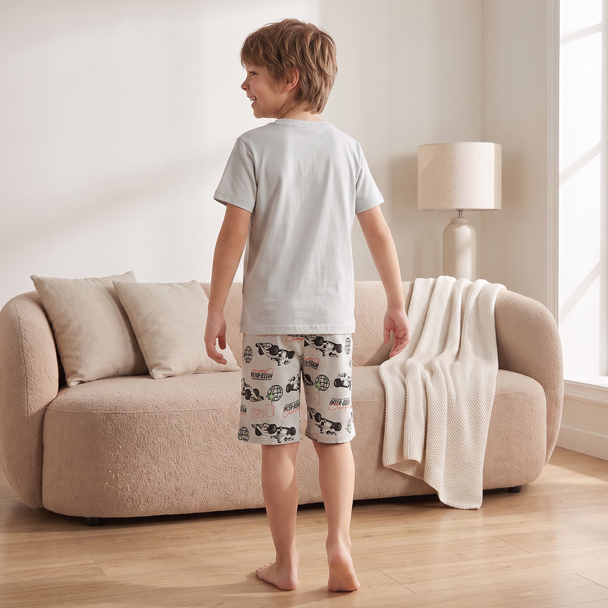 Pack of 3 Juniors Cotton Crew Neck Short Sleeves Pyjama Set with Assorted Print-boys-clothing-nightwear-image-6