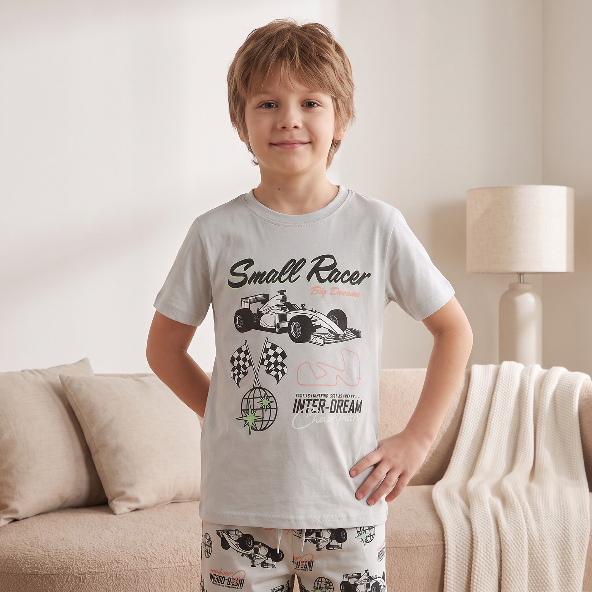 Pack of 3 Juniors Cotton Crew Neck Short Sleeves Pyjama Set with Assorted Print-boys-clothing-nightwear-image-7