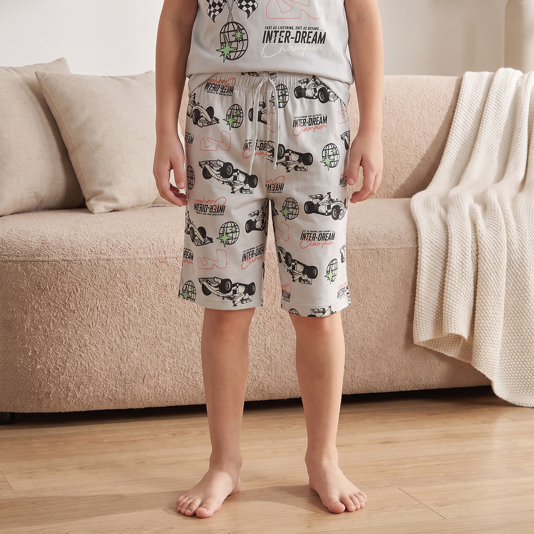 Pack of 3 Juniors Cotton Crew Neck Short Sleeves Pyjama Set with Assorted Print-boys-clothing-nightwear-image-8