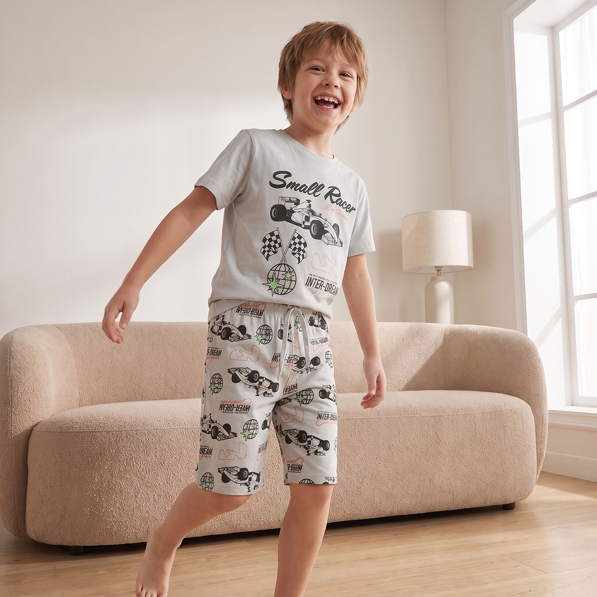 Pack of 3 Juniors Cotton Crew Neck Short Sleeves Pyjama Set with Assorted Print-boys-clothing-nightwear-image-9