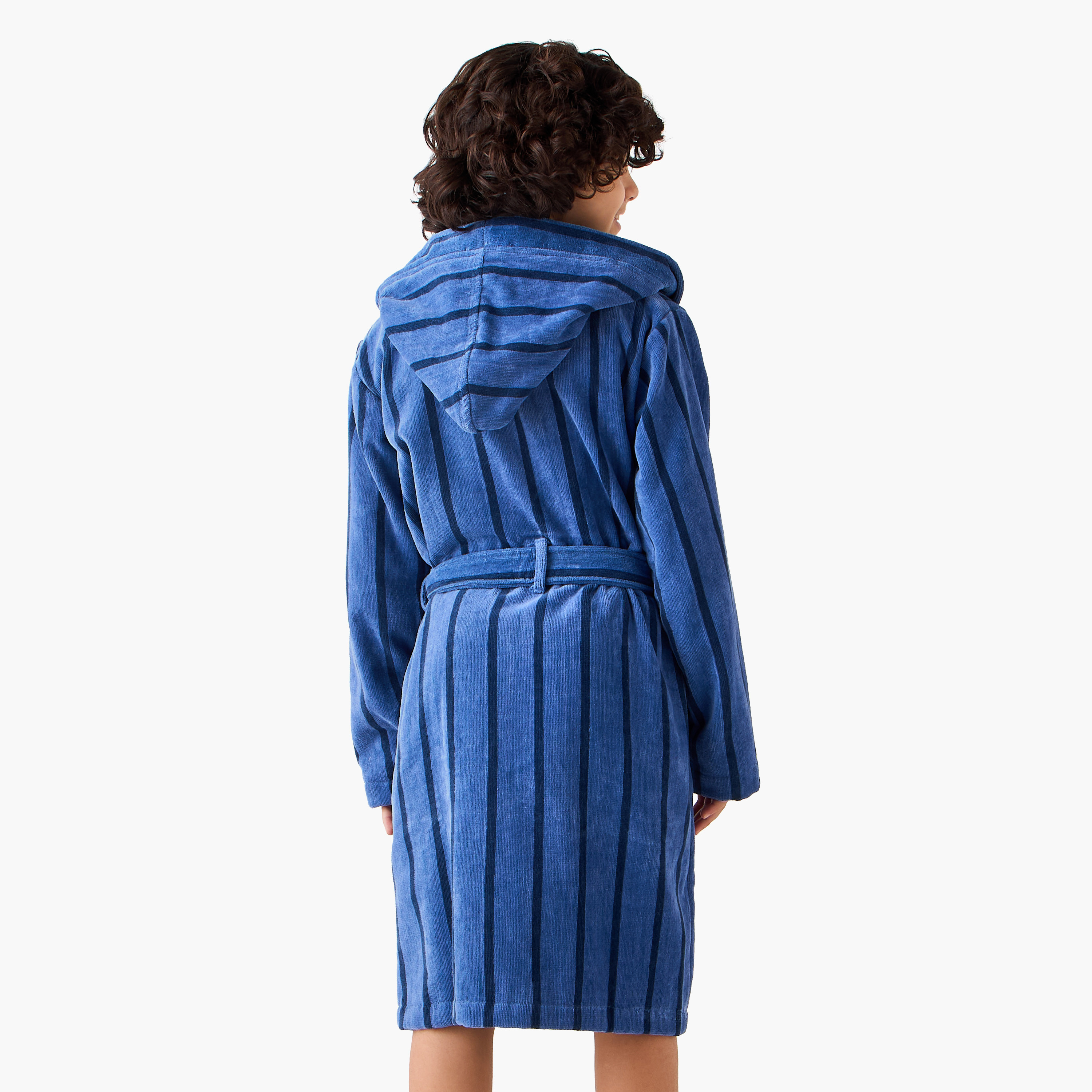 Juniors Cotton Hooded Neck Long Sleeves Bathrobe with Tie-Up Belt-boys-clothing-nightwear-image-3