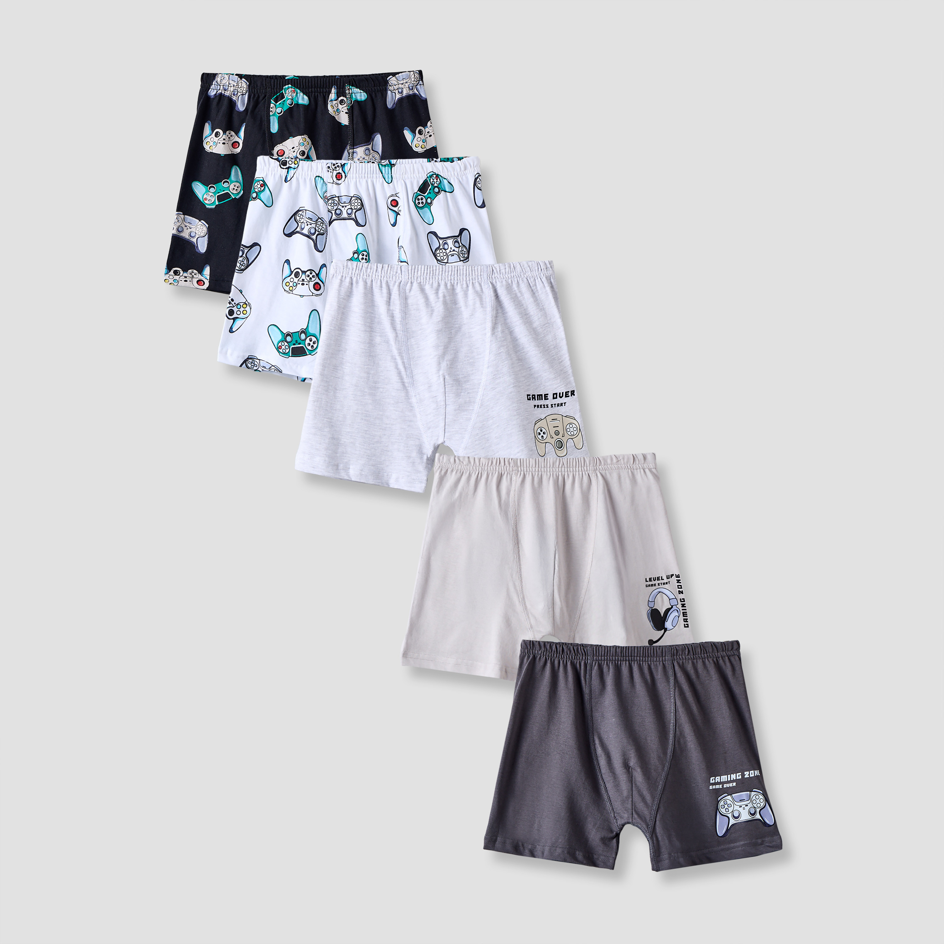 Pack of 5 Juniors Cotton Boxers with Gaming Print-boys-clothing-innerwear-boxersandbriefs-image-1