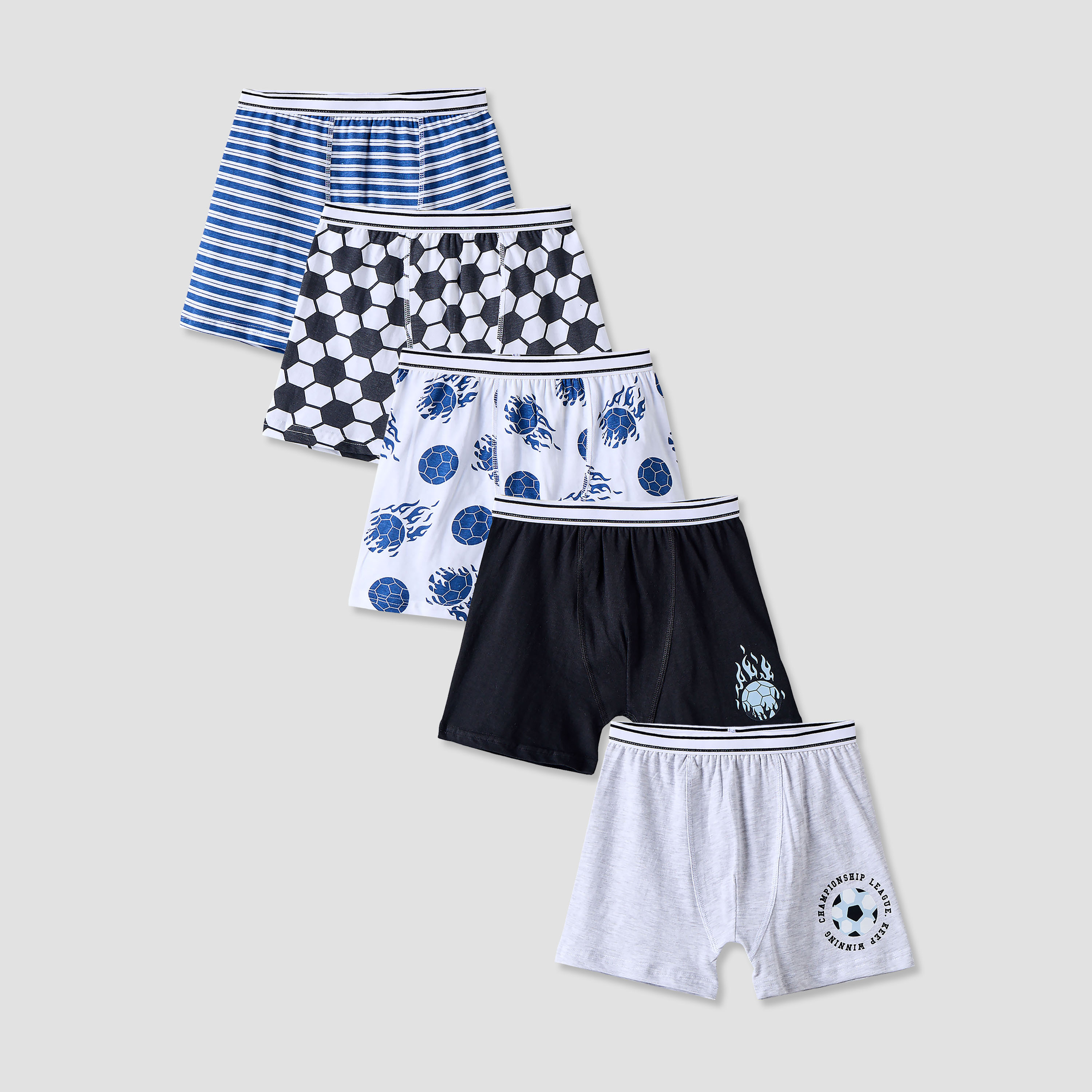 Pack of 5 Juniors Cotton Boxer Briefs with Football Print-boys-clothing-innerwear-boxersandbriefs-image-1