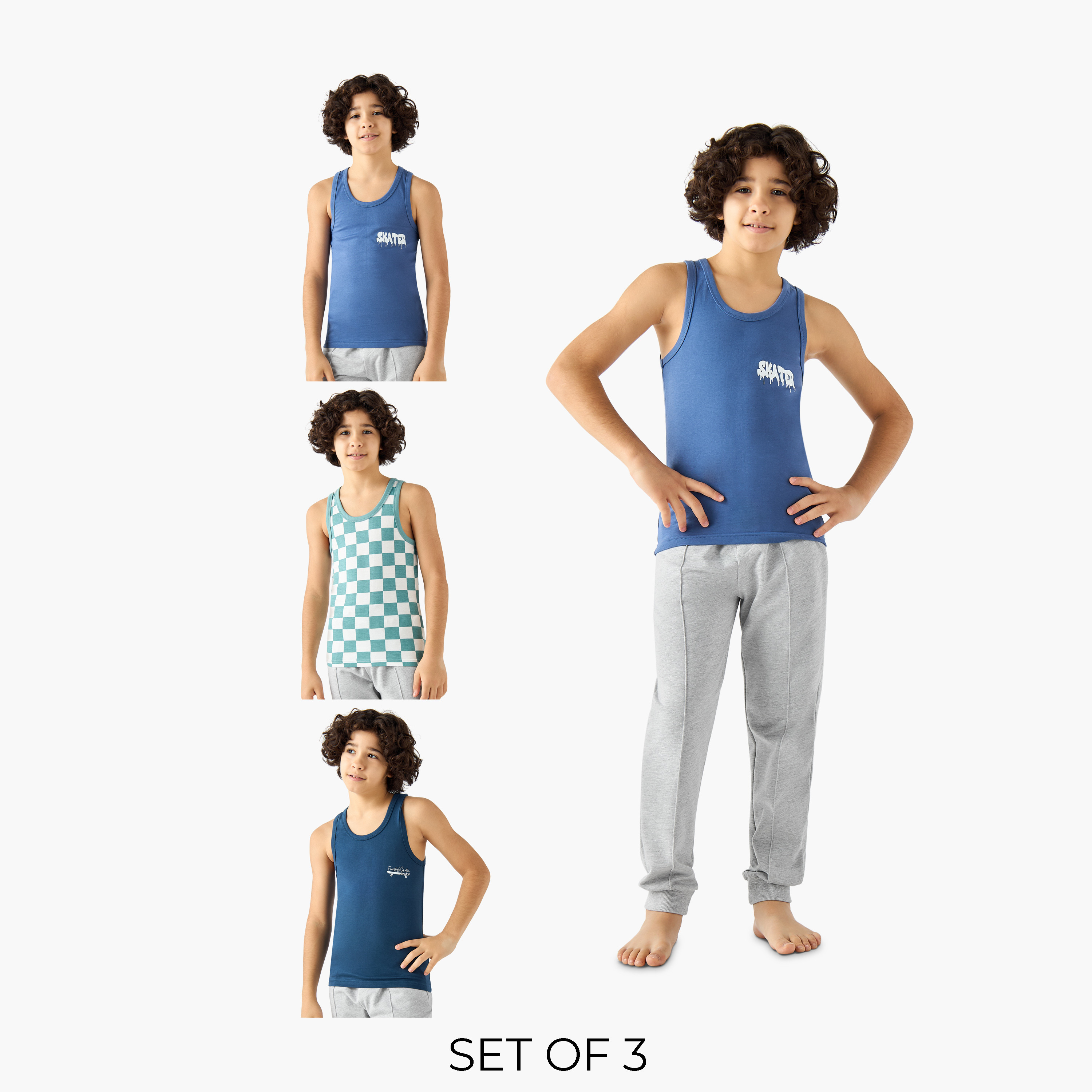 Pack of 3 Juniors Cotton Round Neck Vests with Skater Print-boys-clothing-innerwear-vests-image-1