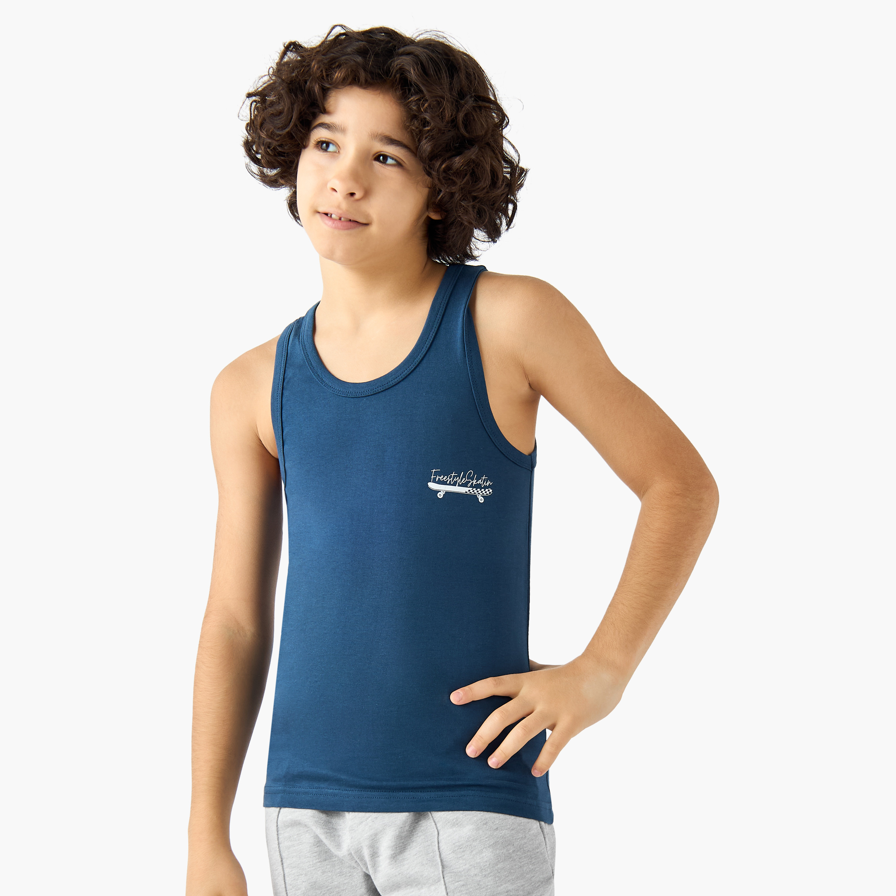 Pack of 3 Juniors Cotton Round Neck Vests with Skater Print-boys-clothing-innerwear-vests-image-3