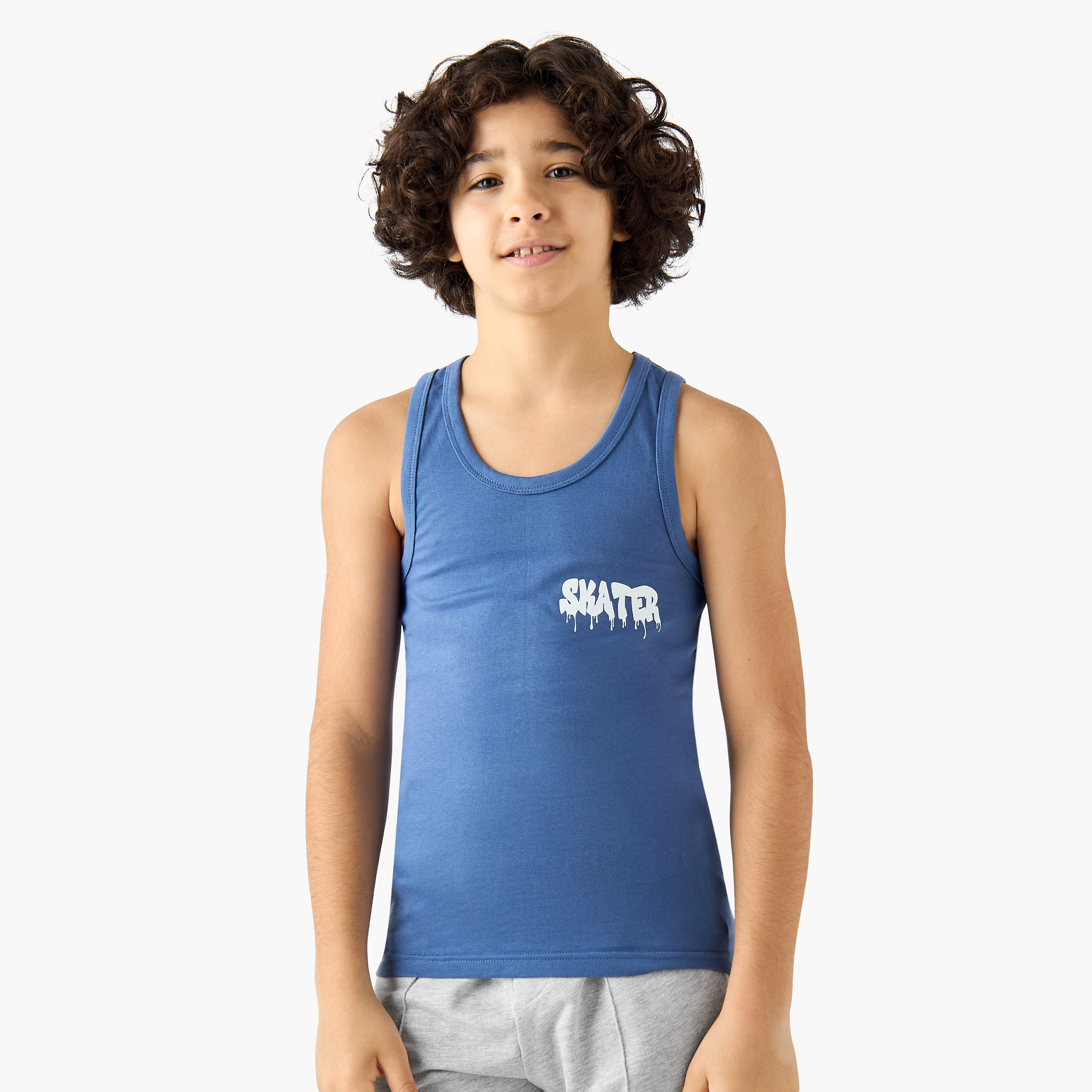 Pack of 3 Juniors Cotton Round Neck Vests with Skater Print-boys-clothing-innerwear-vests-image-4