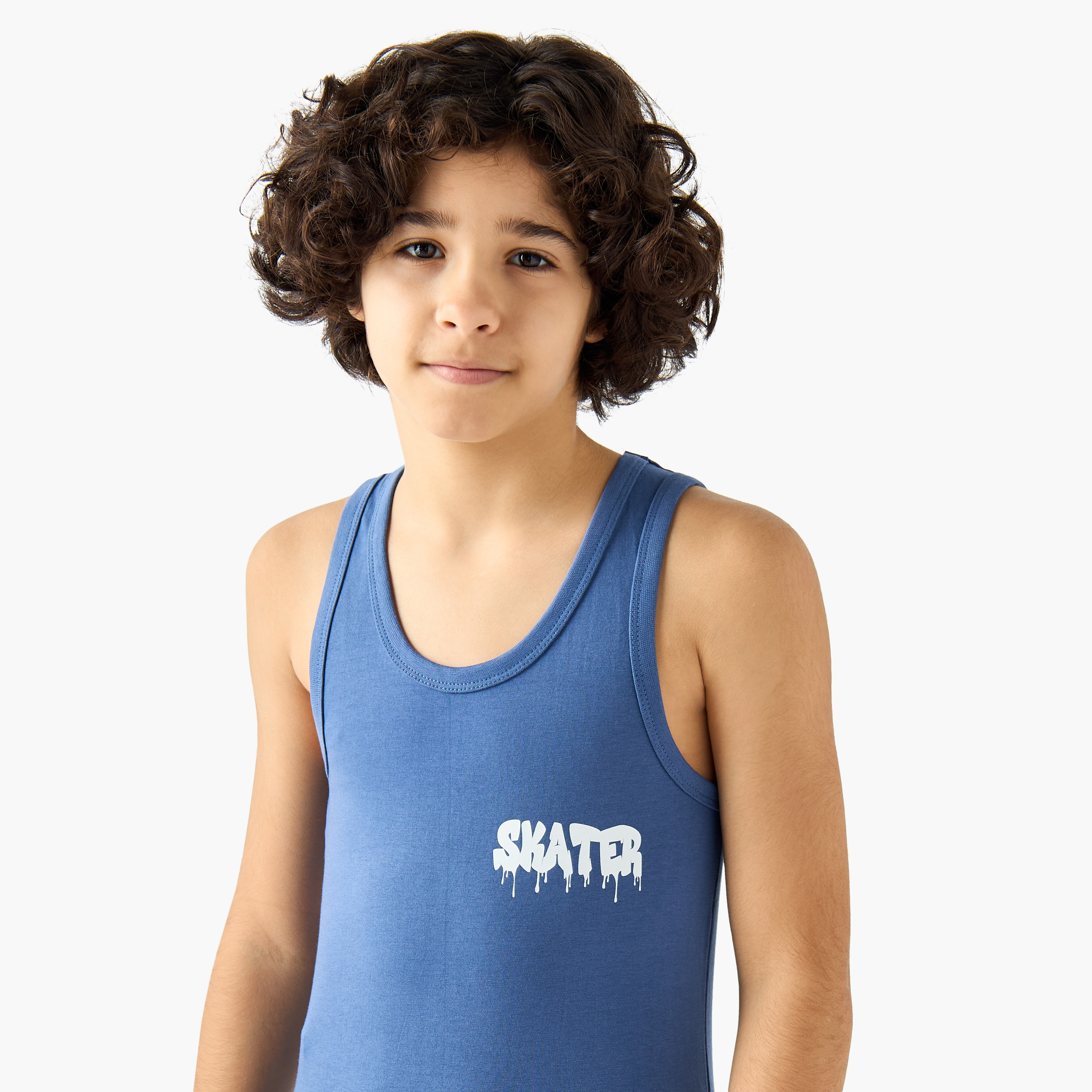 Pack of 3 Juniors Cotton Round Neck Vests with Skater Print-boys-clothing-innerwear-vests-image-6