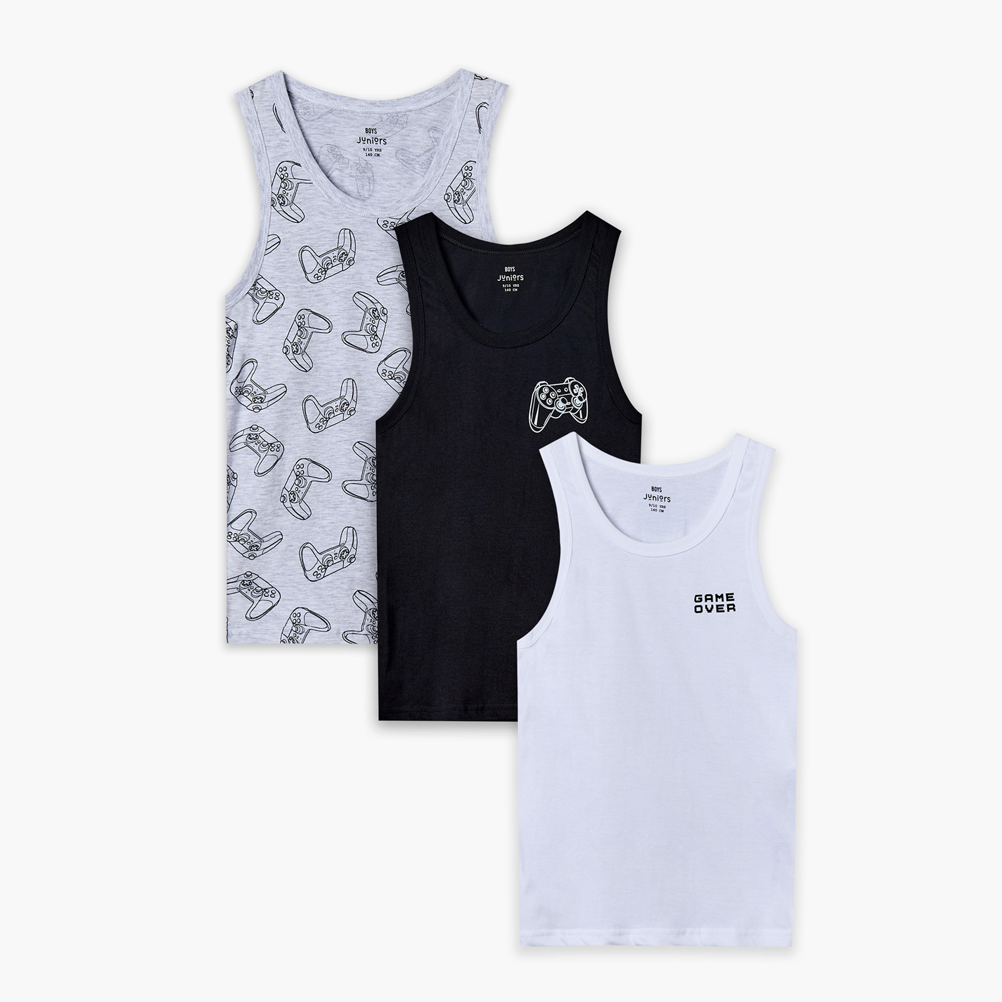 Pack of 3 Juniors Cotton Round Neck Vest with Gaming Print-boys-clothing-innerwear-vests-image-1