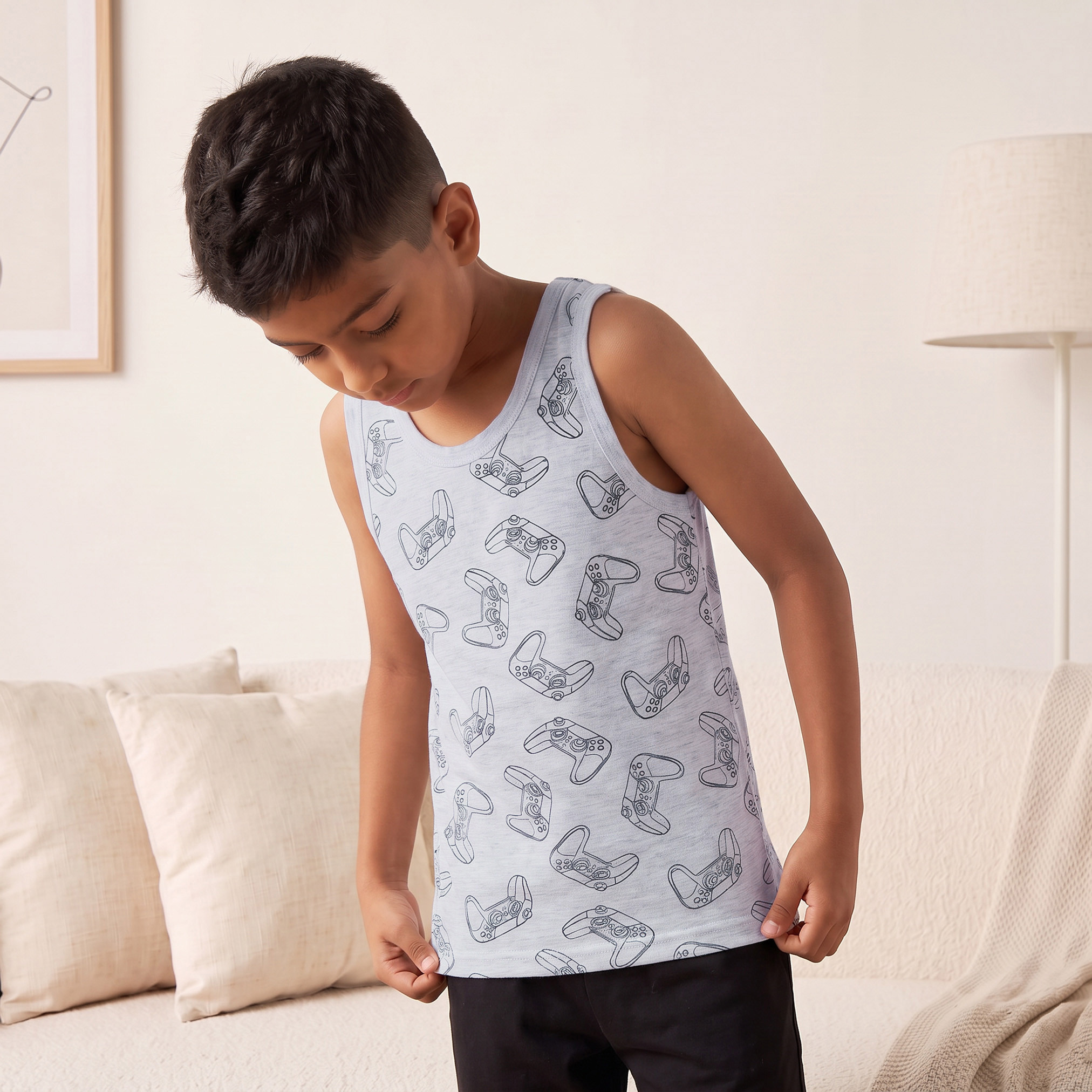 Pack of 3 Juniors Cotton Round Neck Vest with Gaming Print-boys-clothing-innerwear-vests-image-3