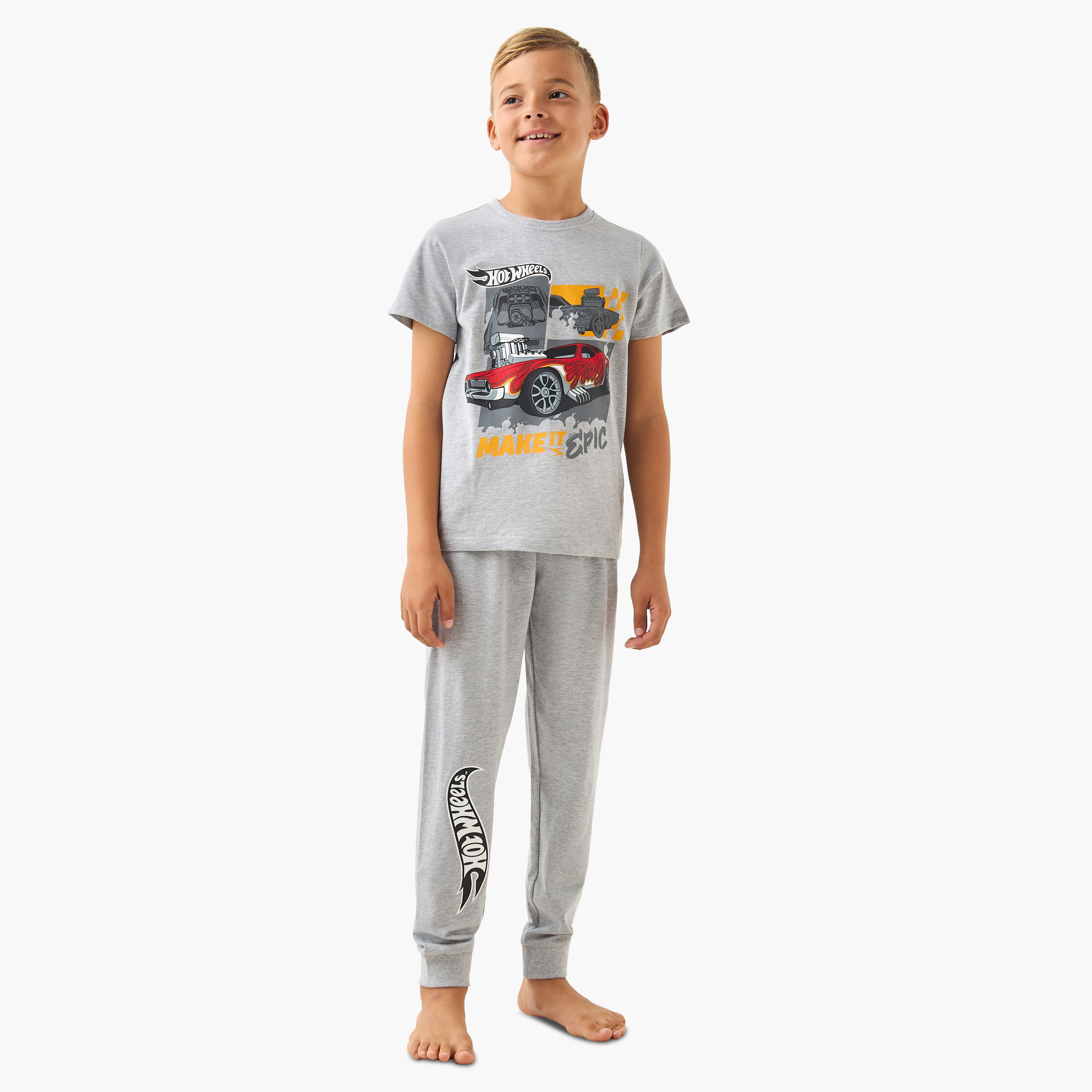 Pack of 2 Cotton Crew Neck Short Sleeves Pyjama Set with Hot Wheels Print-boys-clothing-nightwear-image-2