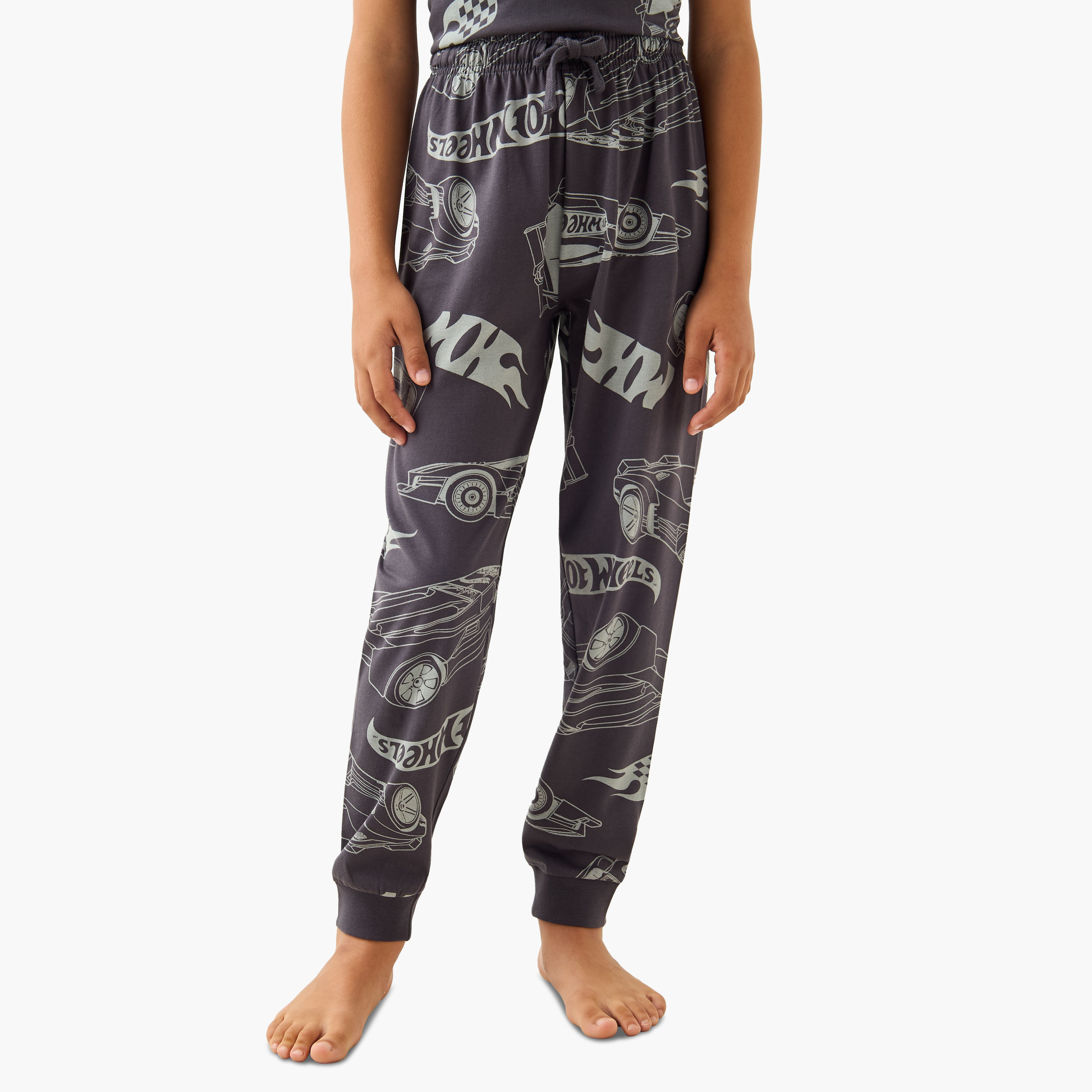 Pack of 2 Cotton Crew Neck Short Sleeves Pyjama Set with Hot Wheels Print-boys-clothing-nightwear-image-5