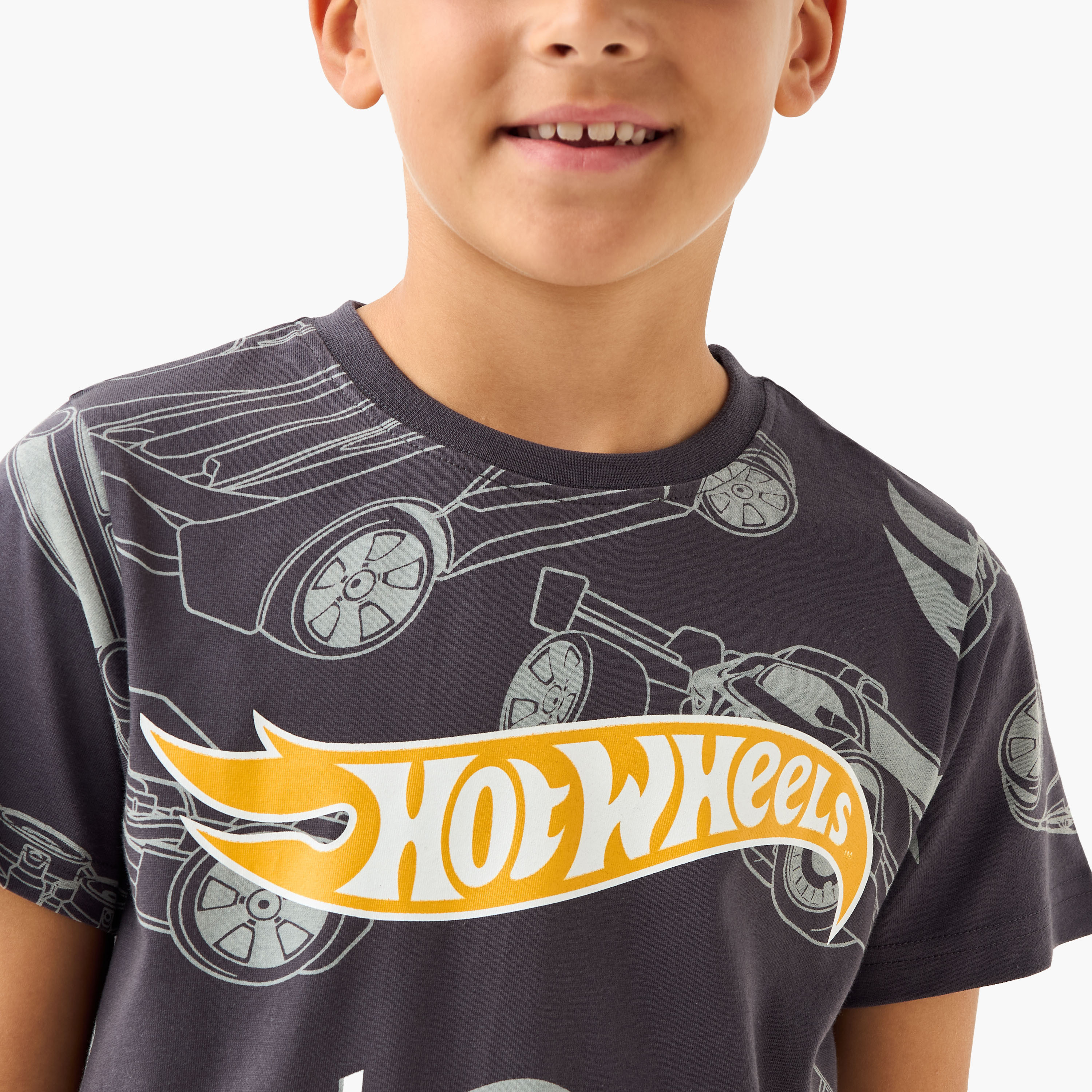 Pack of 2 Cotton Crew Neck Short Sleeves Pyjama Set with Hot Wheels Print-boys-clothing-nightwear-image-7