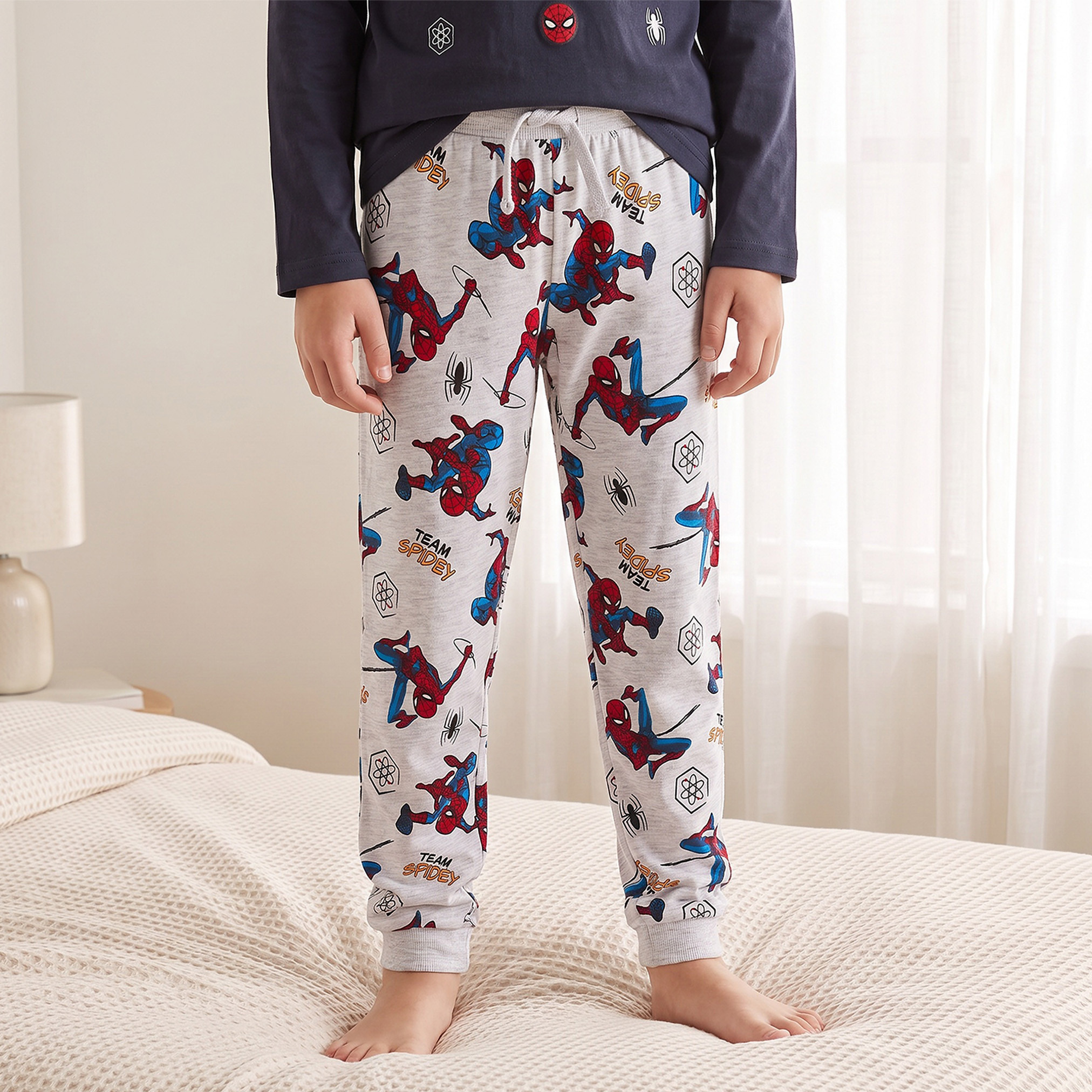 Cotton Crew Neck Long Sleeves Pyjama Set with Spider-Man Print-boys-clothing-nightwear-image-3