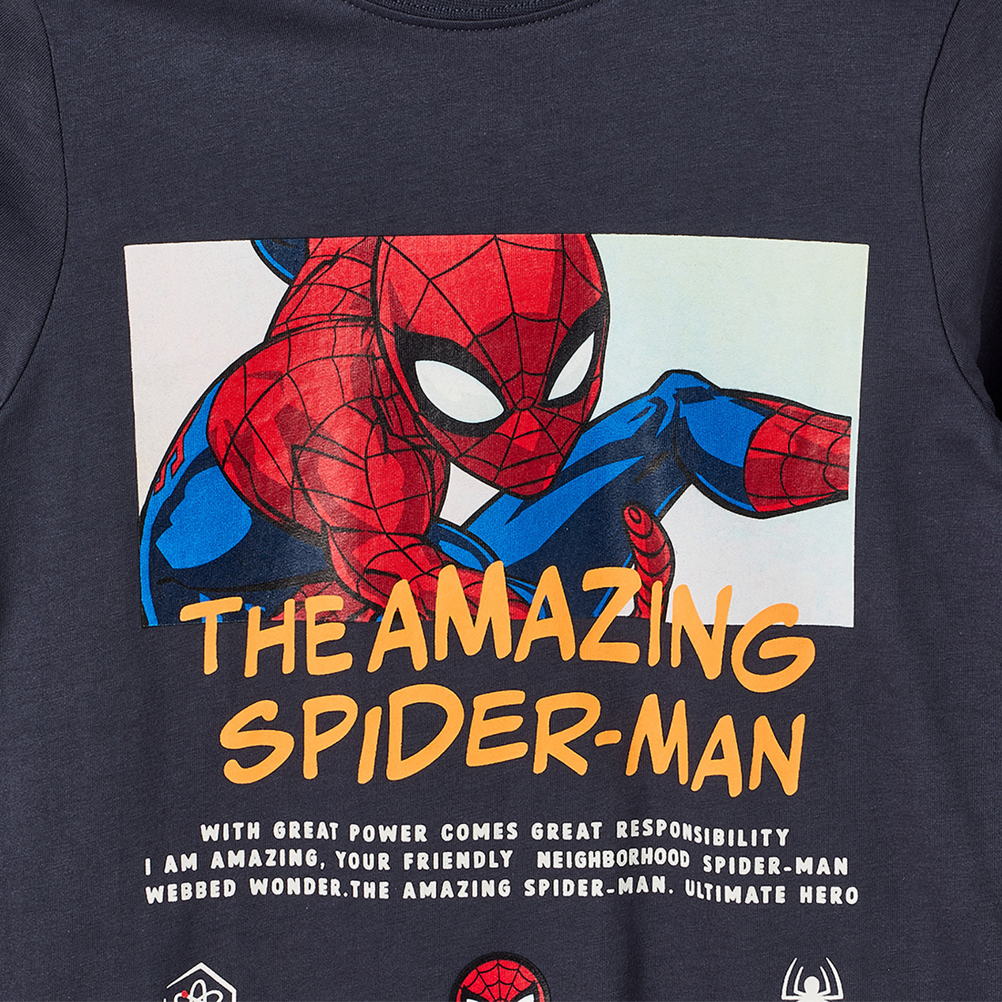 Cotton Crew Neck Long Sleeves Pyjama Set with Spider-Man Print-boys-clothing-nightwear-image-5