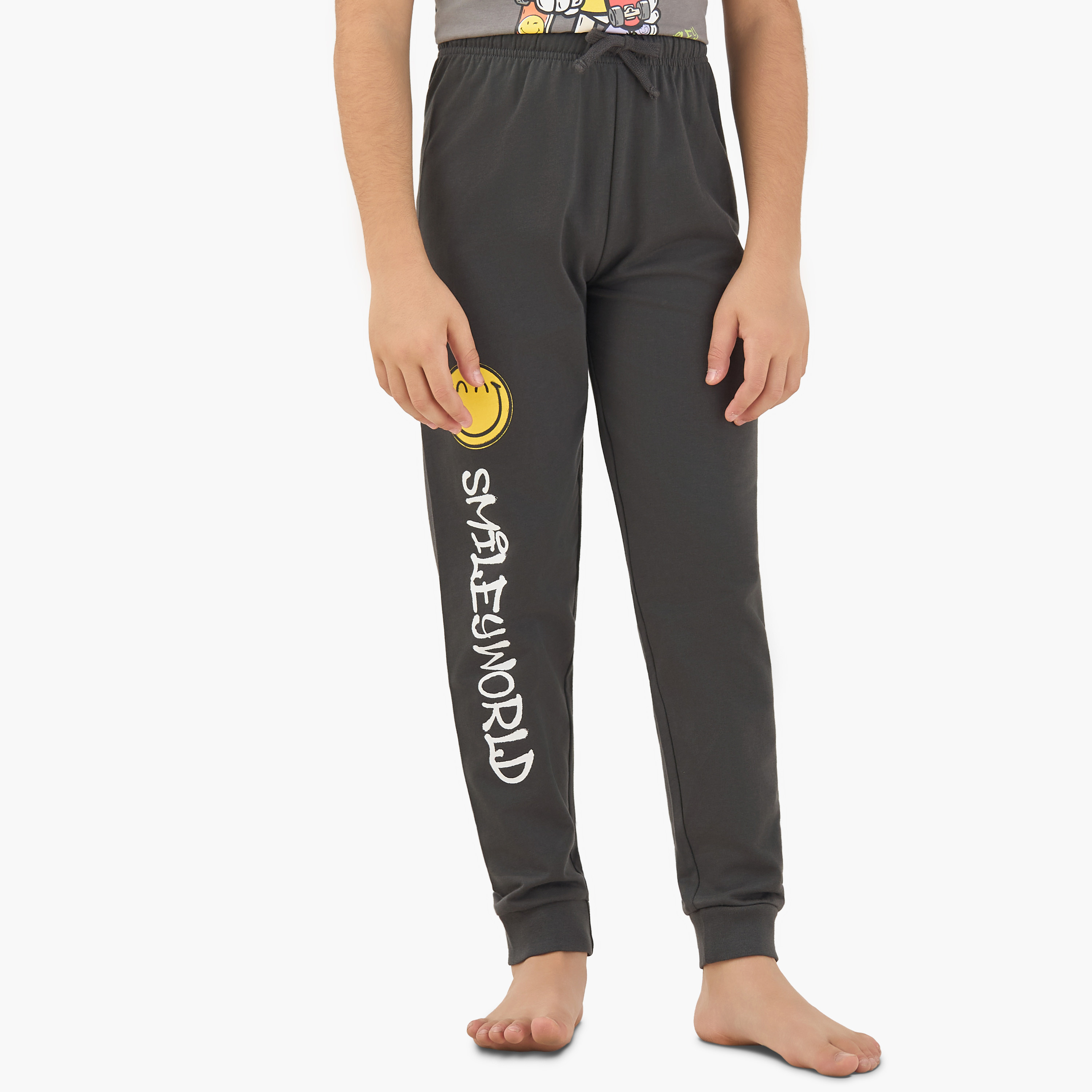 SmileyWorld Cotton Crew Neck Short Sleeves Pyjama Set with Fun Print-boys-clothing-nightwear-image-3