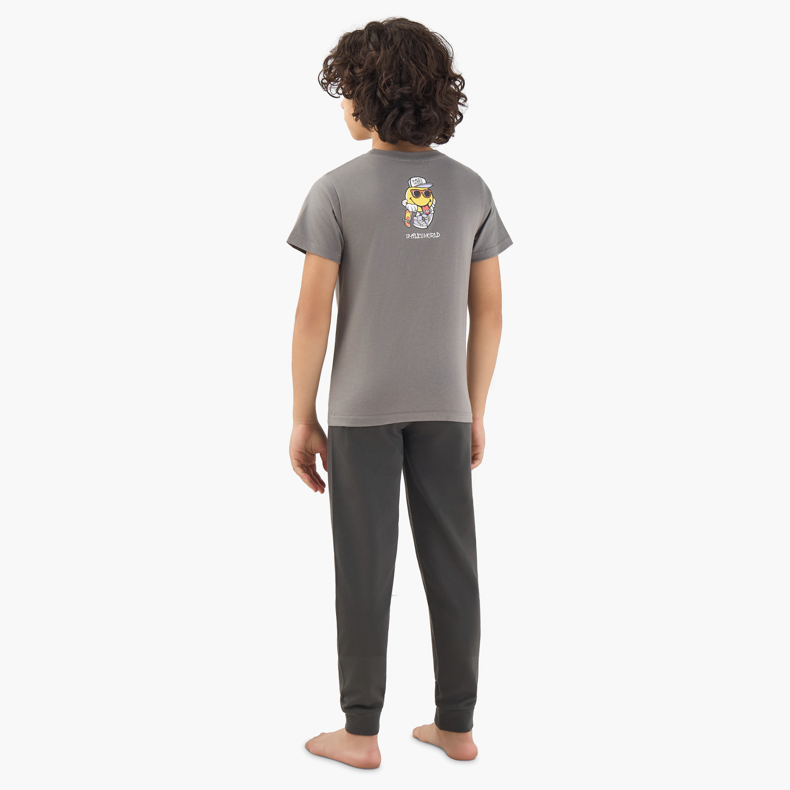SmileyWorld Cotton Crew Neck Short Sleeves Pyjama Set with Fun Print-boys-clothing-nightwear-image-4