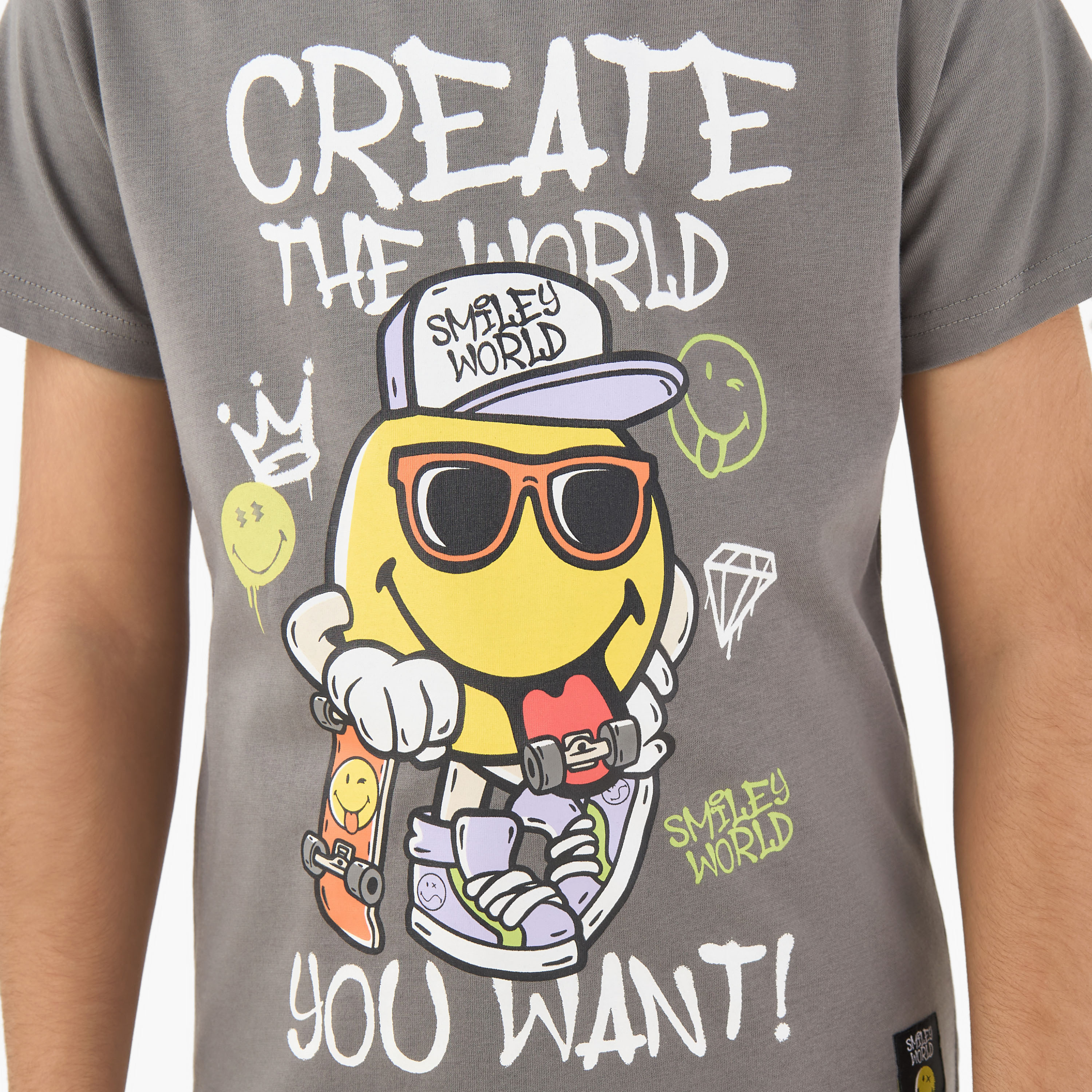 SmileyWorld Cotton Crew Neck Short Sleeves Pyjama Set with Fun Print-boys-clothing-nightwear-image-6
