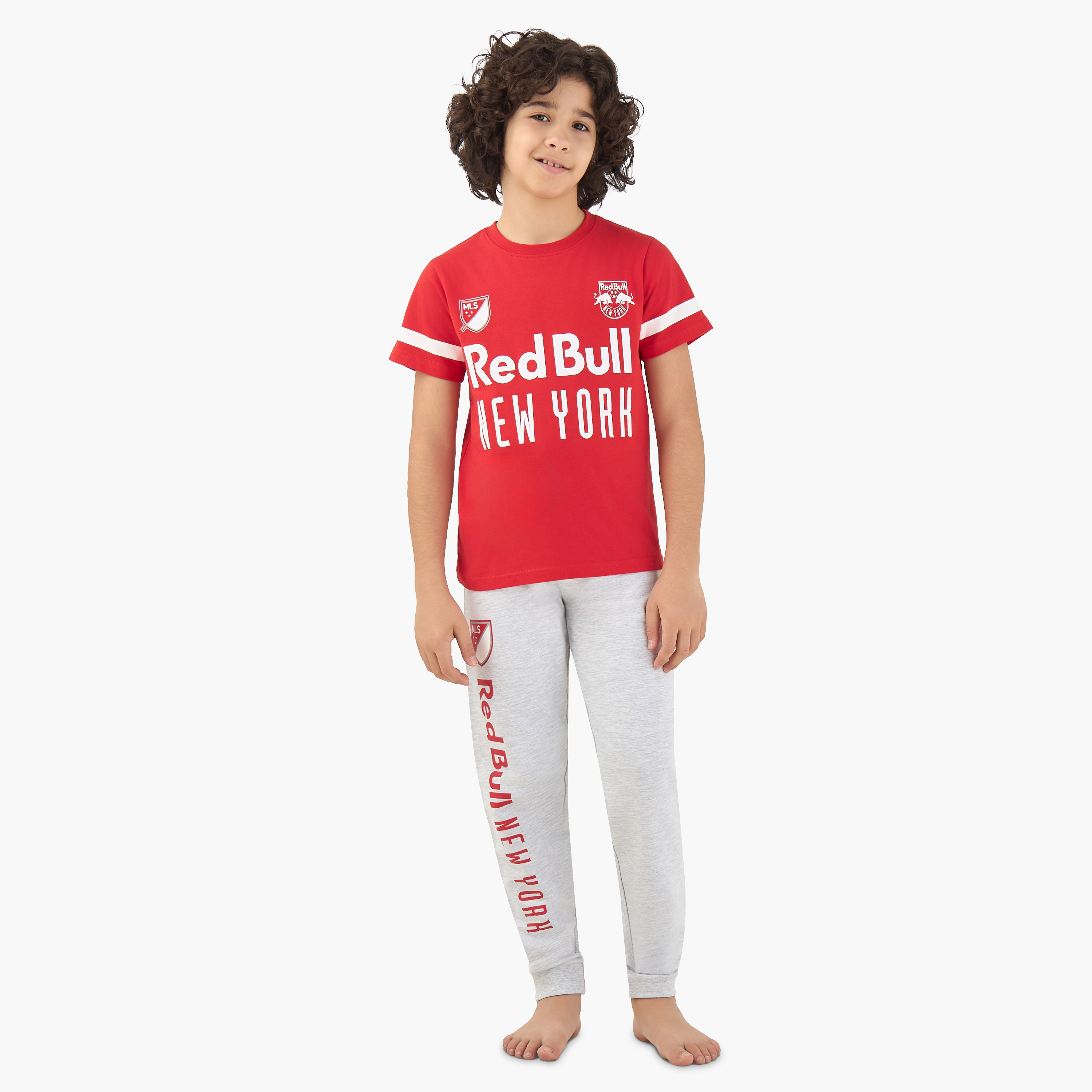 Disney Cotton Crew Neck Short Sleeves Pyjama Set with New York Red Bulls Print-boys-clothing-nightwear-image-1