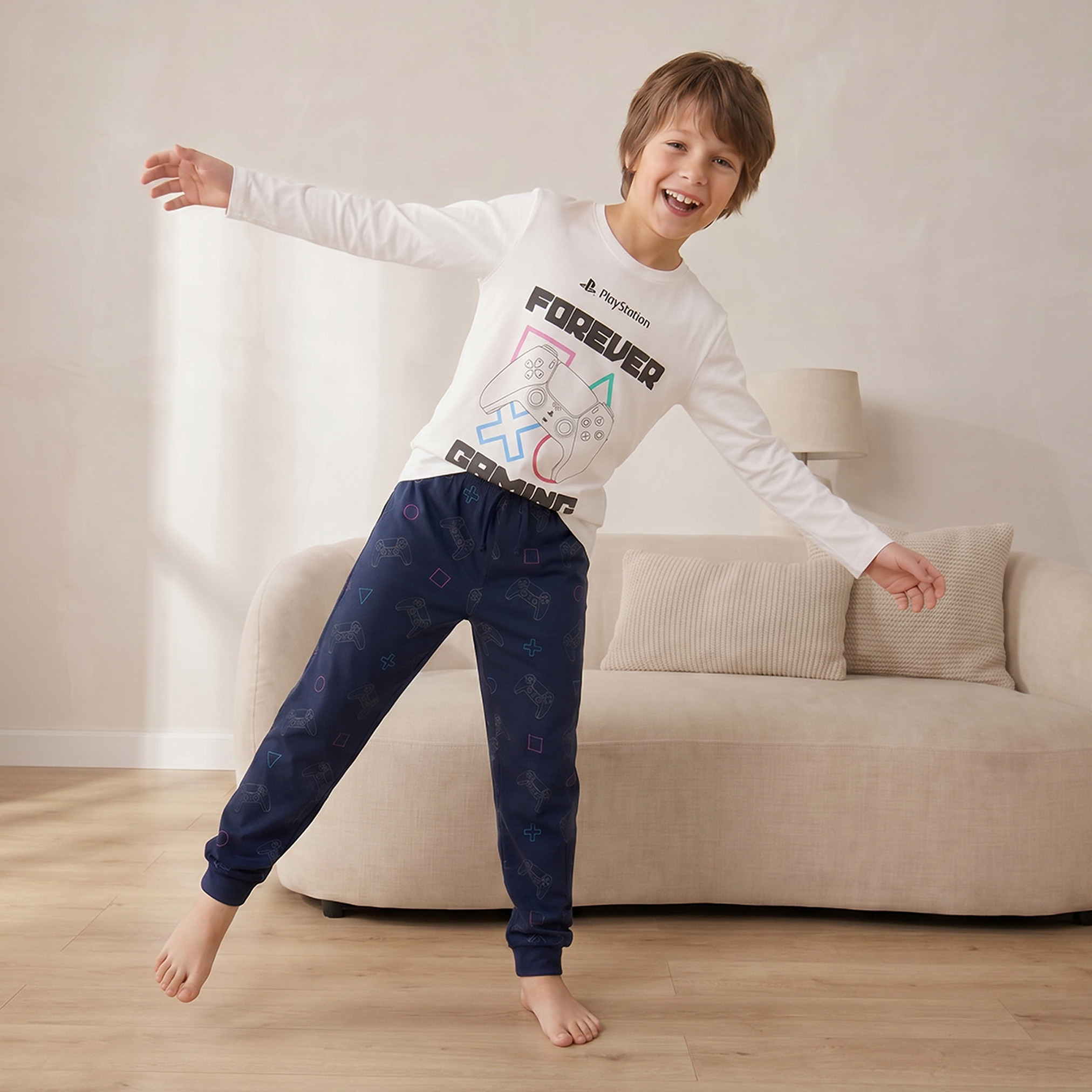 طقم بيجاما قطن بياقة ضيقة وأكمام طويلة وطبعات بلاي ستيشن-boys-clothing-nightwear-image-9