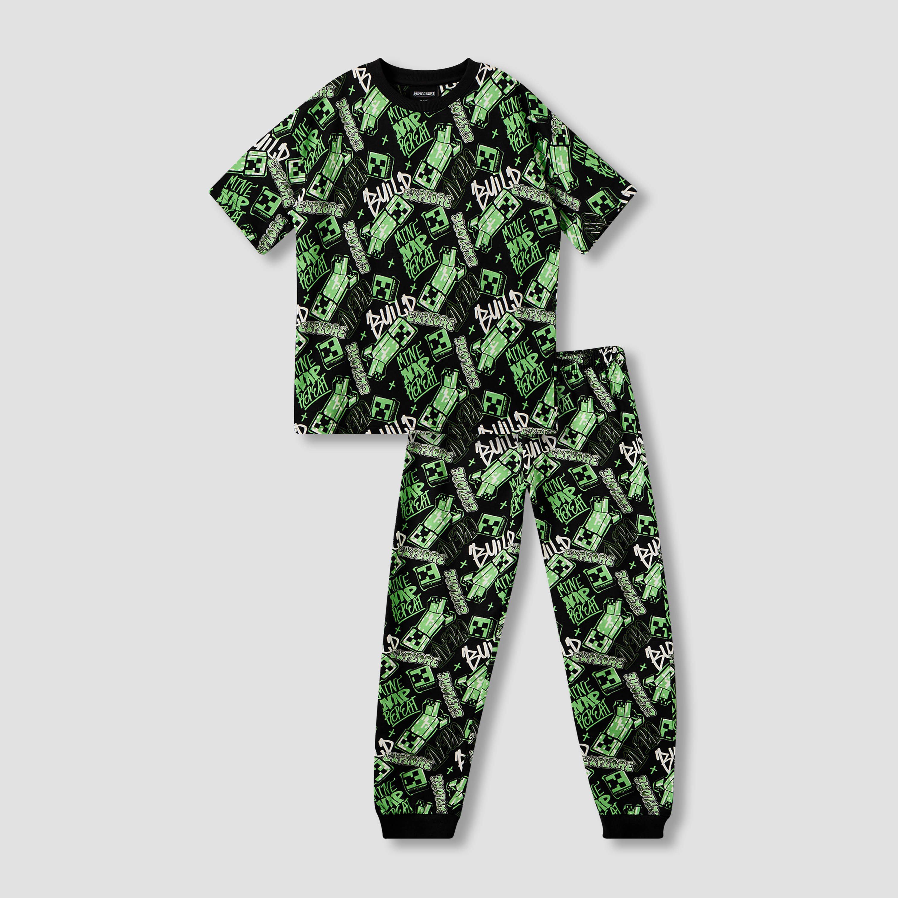 Minecraft Cotton Crew Neck Short Sleeves Pyjama Set with Drawstring Closure-boys-clothing-nightwear-image-1