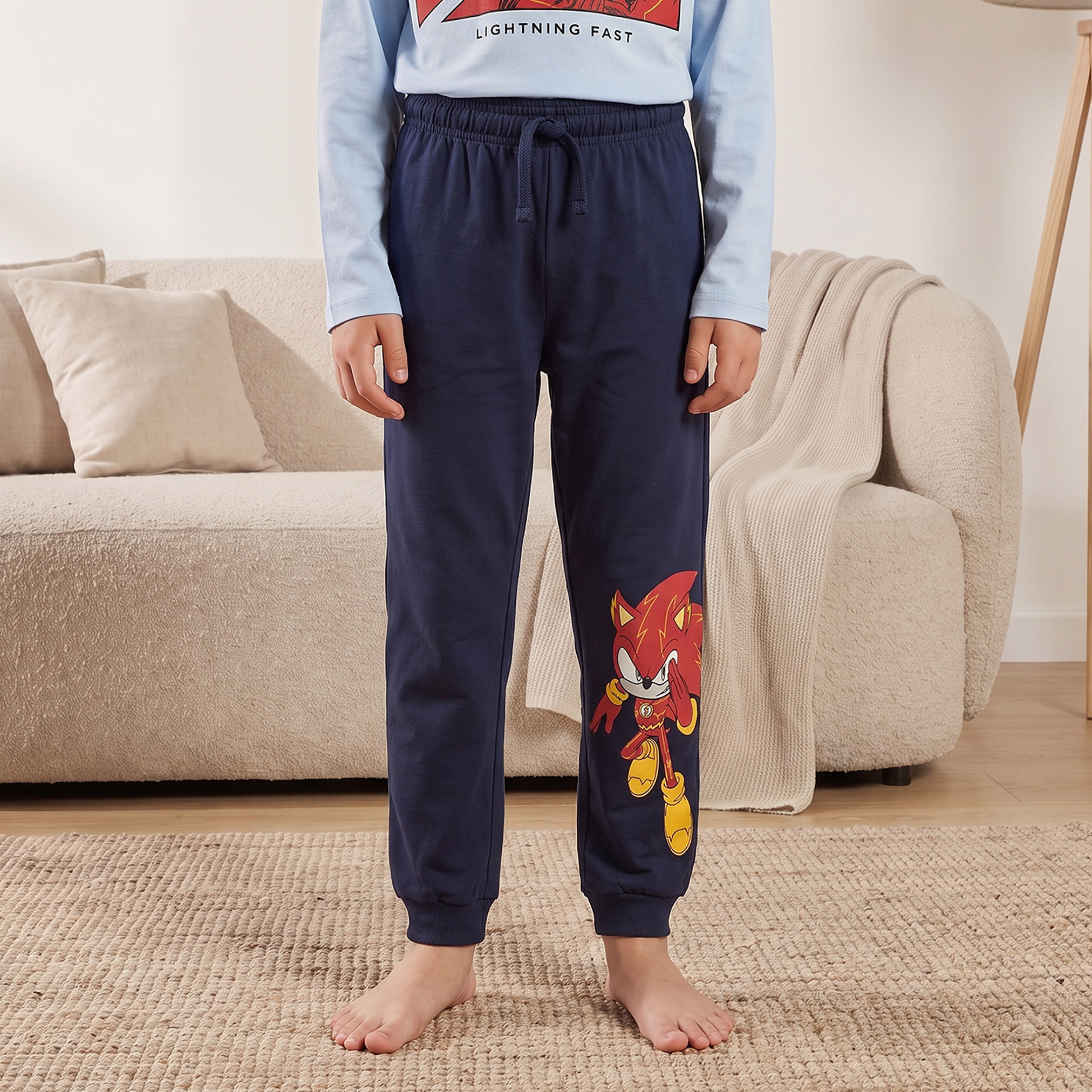 Cotton Crew Neck Long Sleeves Pyjama Set with Sonic Print-boys-clothing-nightwear-image-3
