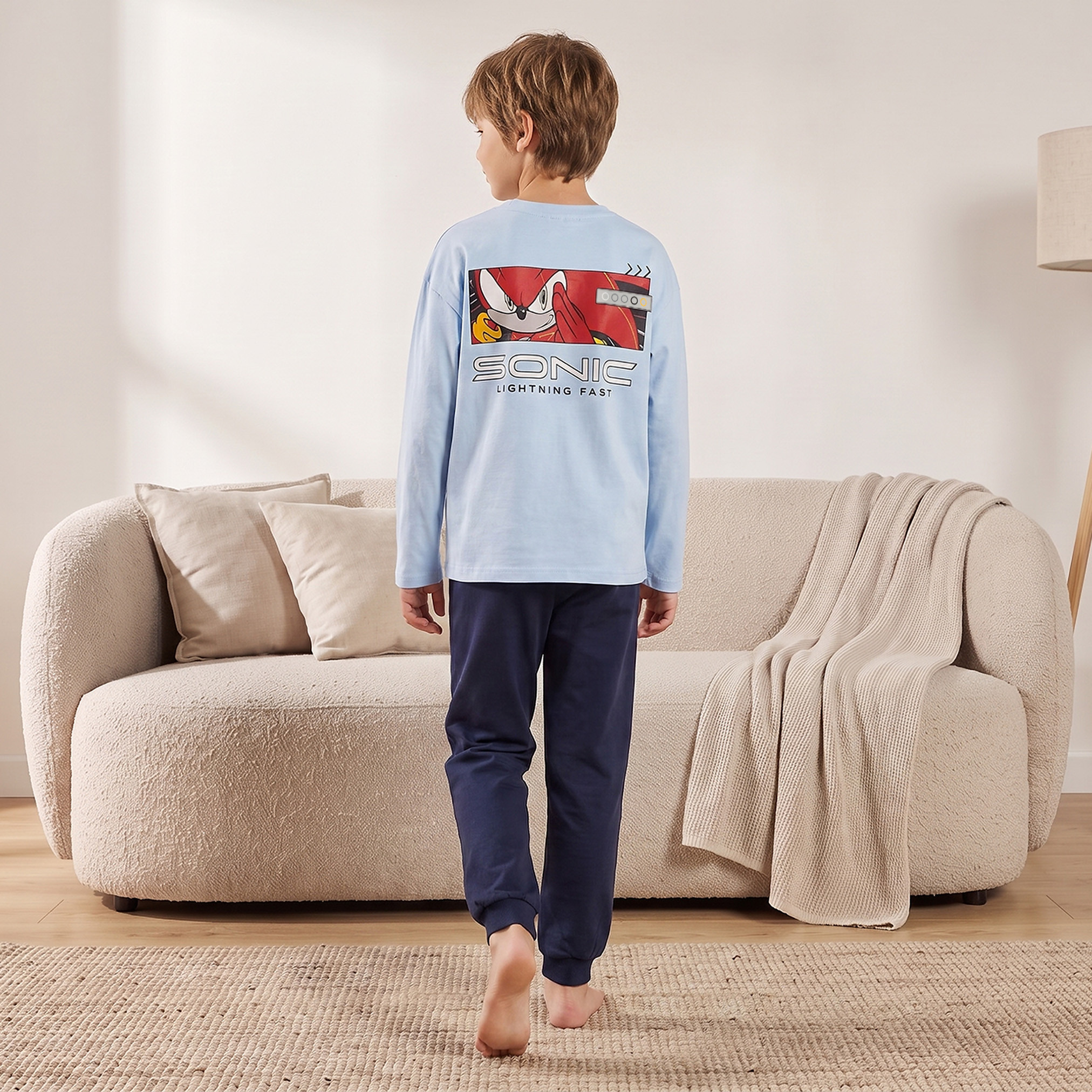 Cotton Crew Neck Long Sleeves Pyjama Set with Sonic Print-boys-clothing-nightwear-image-4