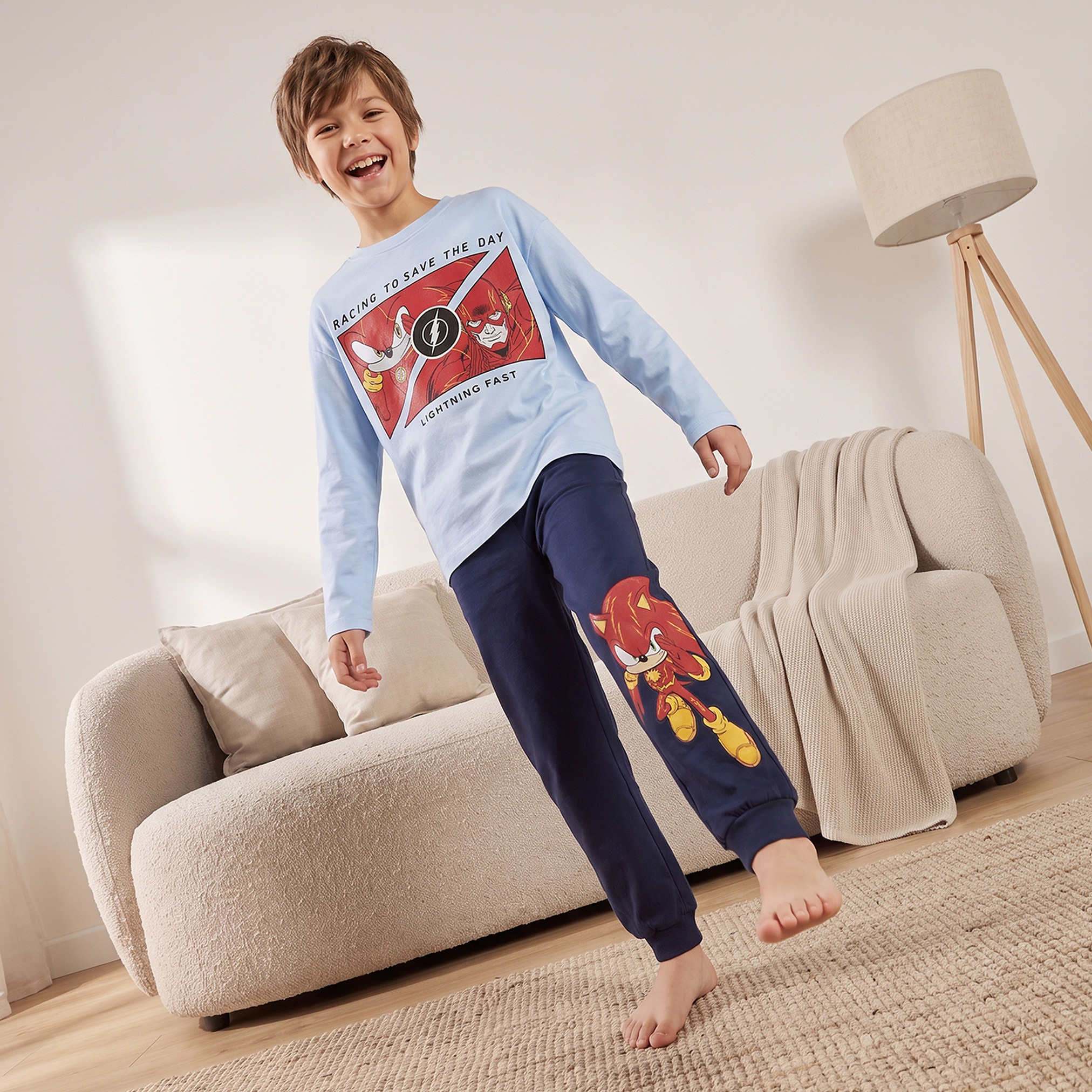 Cotton Crew Neck Long Sleeves Pyjama Set with Sonic Print-boys-clothing-nightwear-image-7