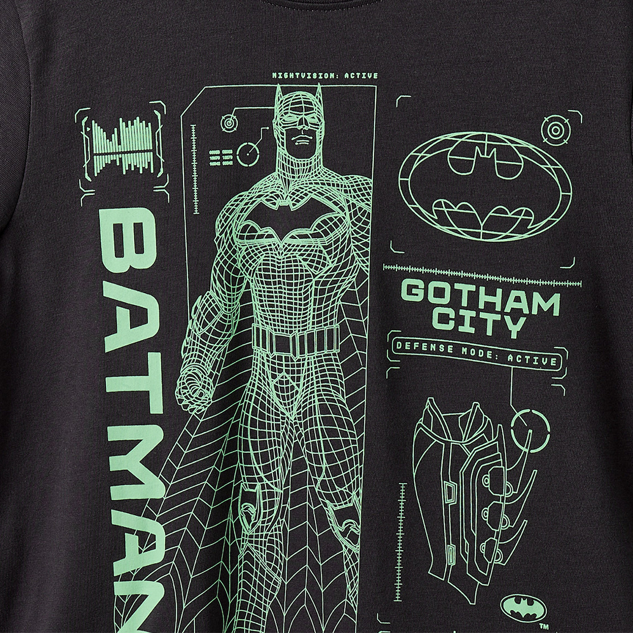 Cotton Crew Neck Short Sleeves Pyjama Set with Batman Print-boys-clothing-nightwear-image-5