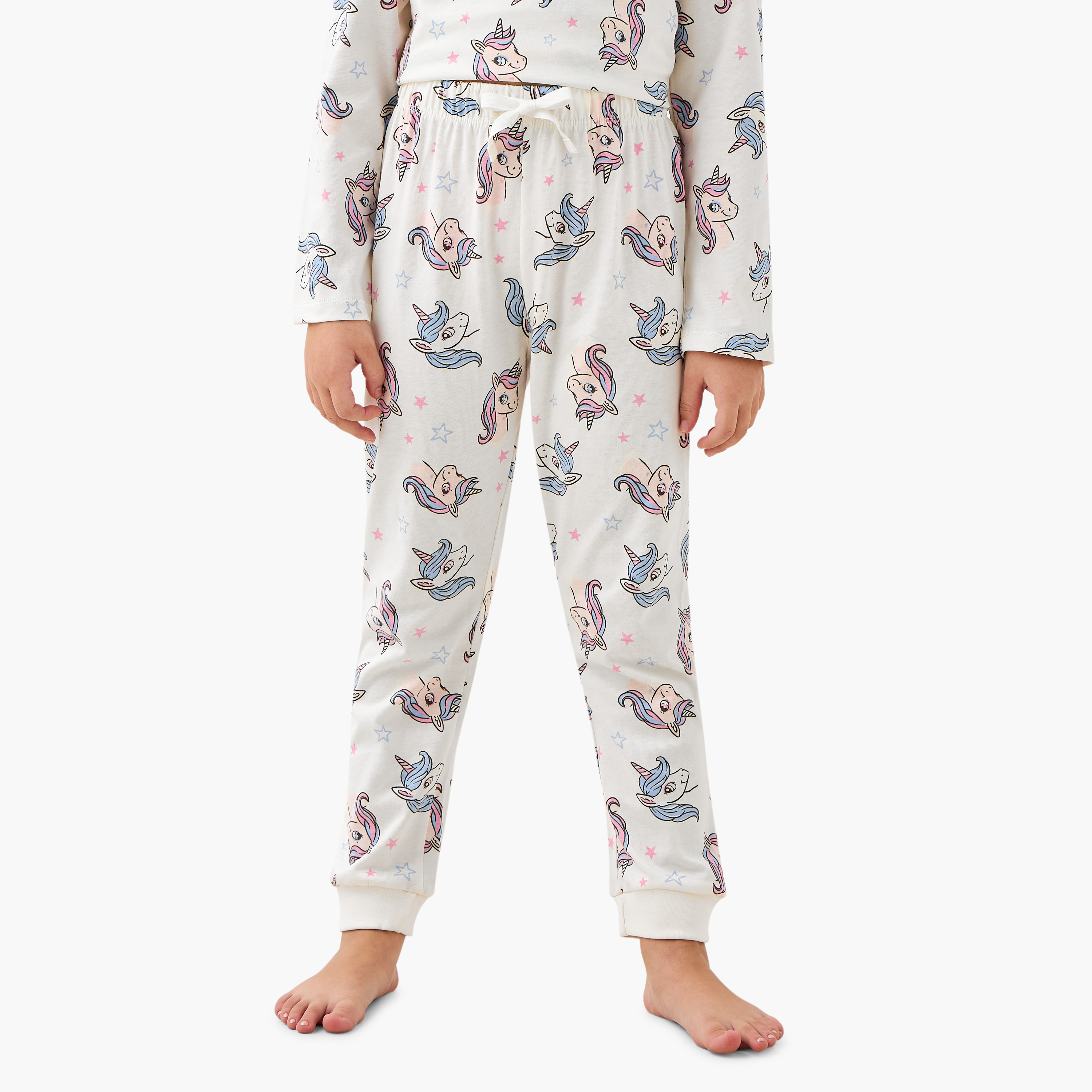 Pack of 2 Juniors Cotton Crew Neck Long Sleeves Pyjama Set with Unicorn Print-girls-clothing-nightwear-image-6