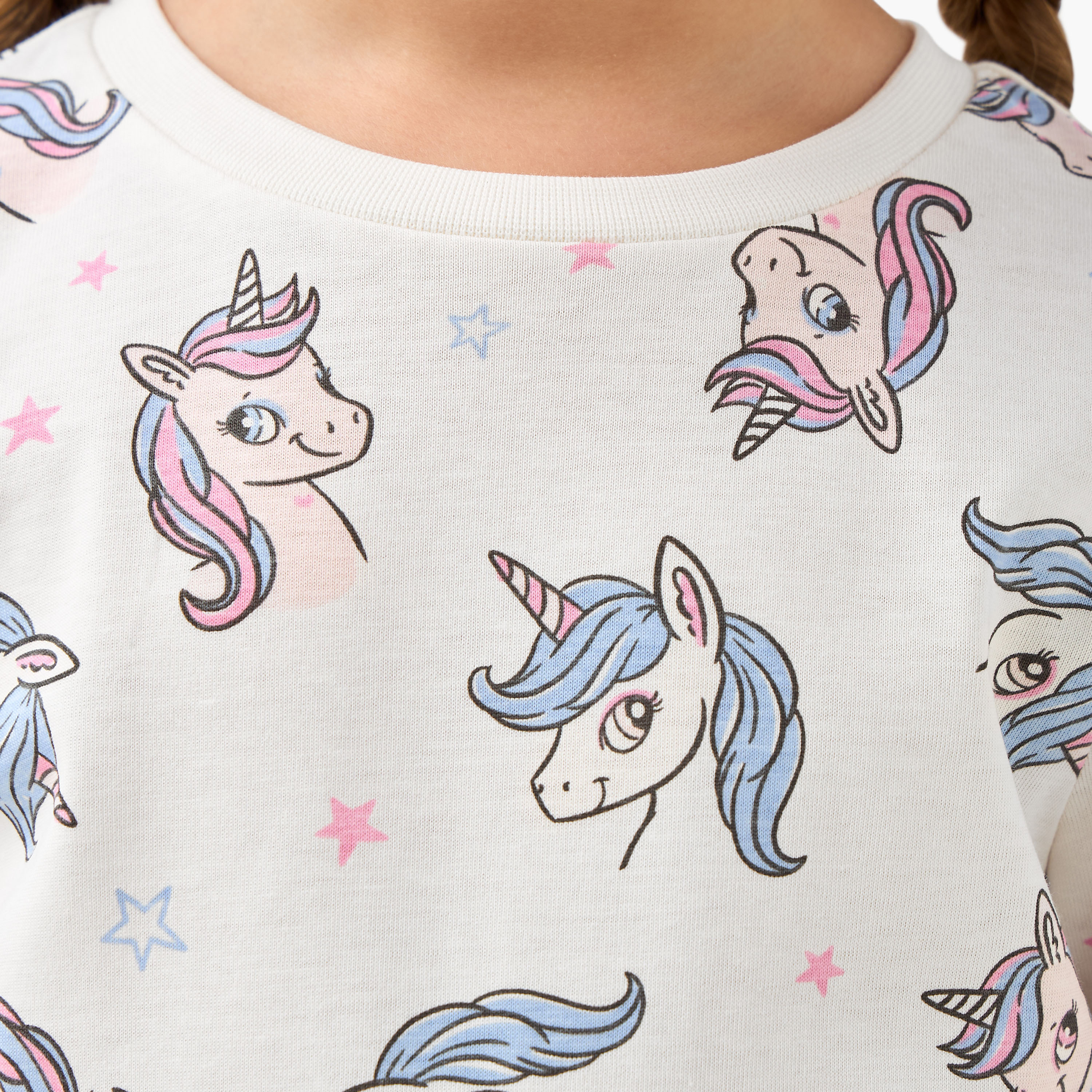 Pack of 2 Juniors Cotton Crew Neck Long Sleeves Pyjama Set with Unicorn Print-girls-clothing-nightwear-image-8
