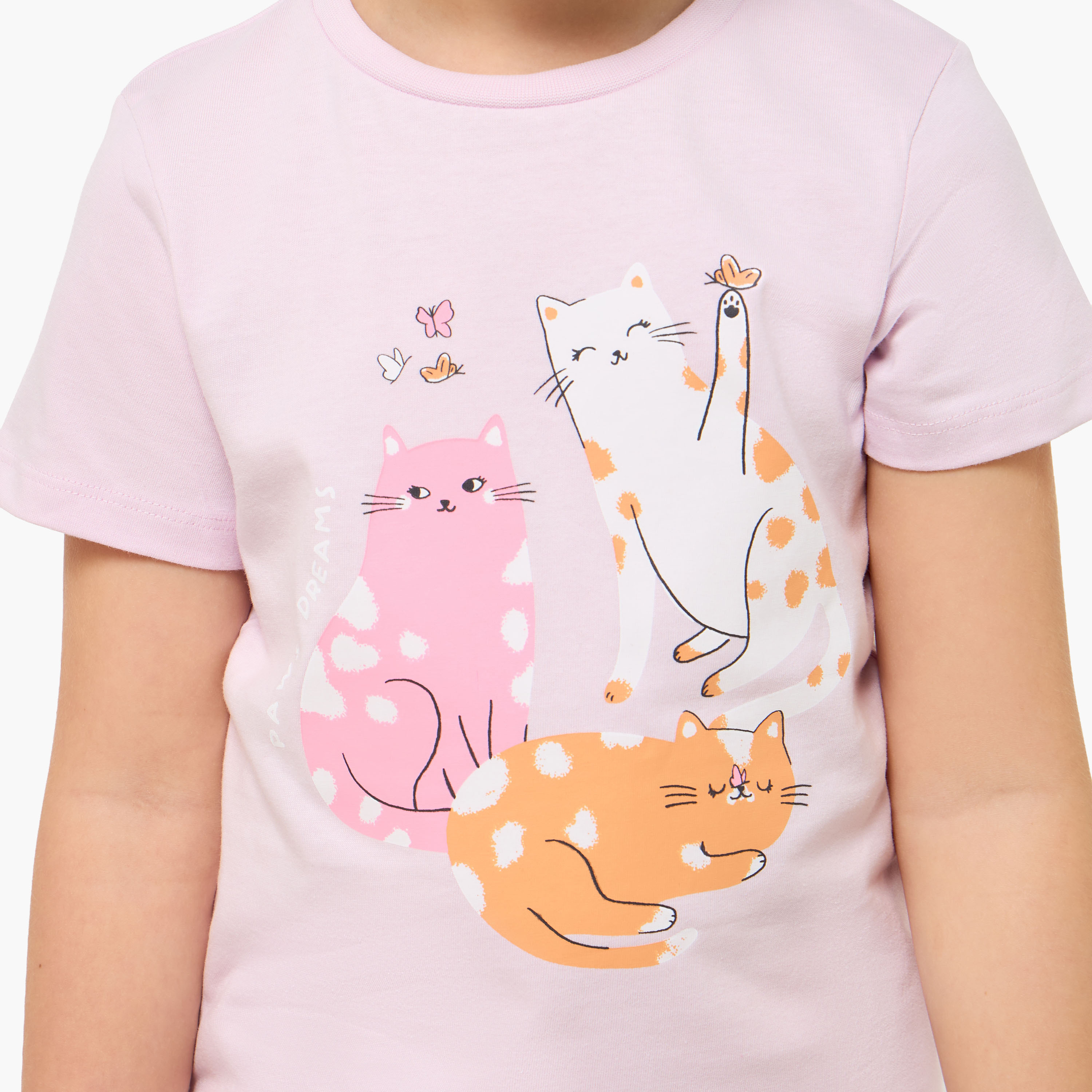 Pack of 2 Juniors Cotton Round Neck Short Sleeves Pyjama Set with Cat Print-girls-clothing-nightwear-image-7