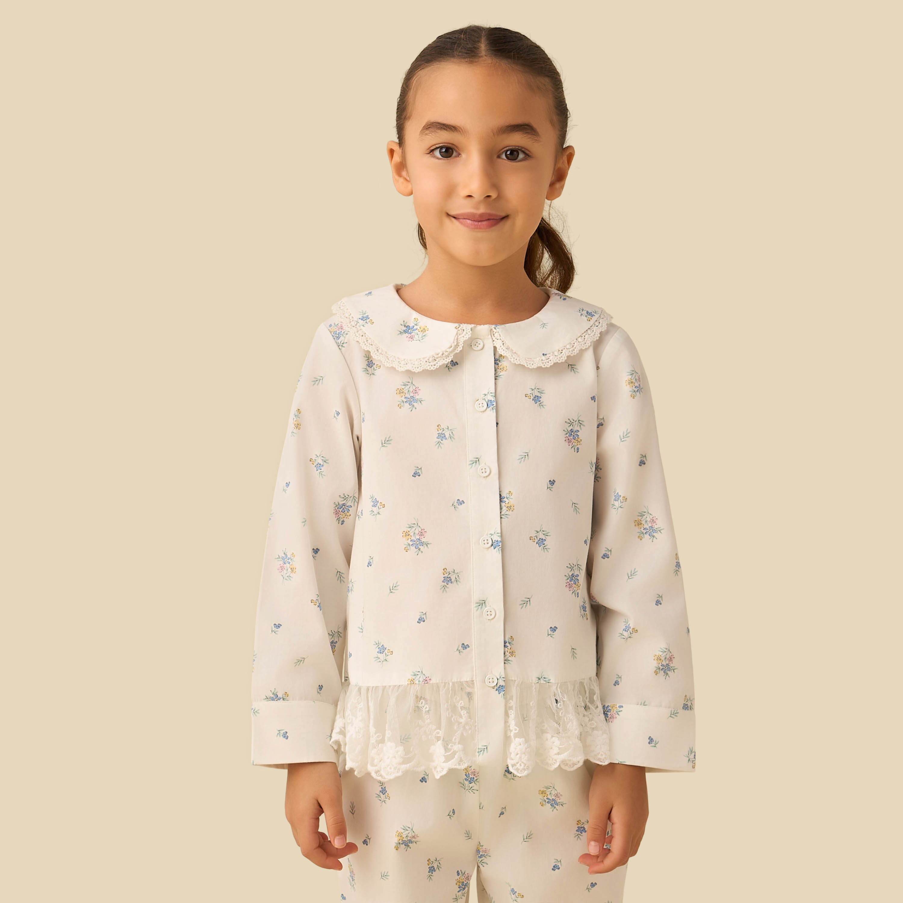 Juniors Cotton Peter Pan Collar Long Sleeve Pyjama Set with Floral Print-baby-girls-clothing-nightwear-pyjamasets-image-2