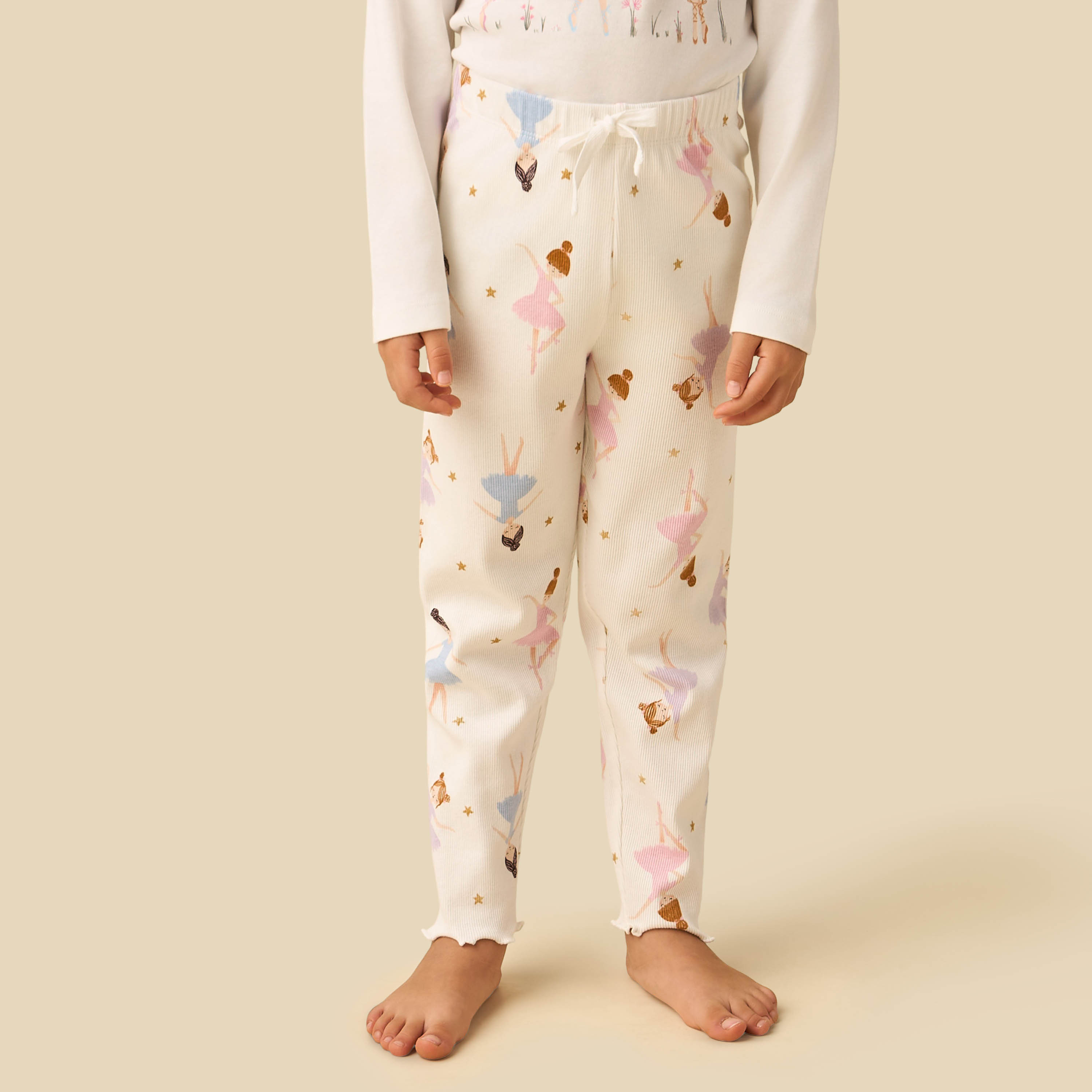 Juniors Cotton Crew Neck Long Sleeves Pyjama Set with Ballerina Print-girls-clothing-nightwear-image-3