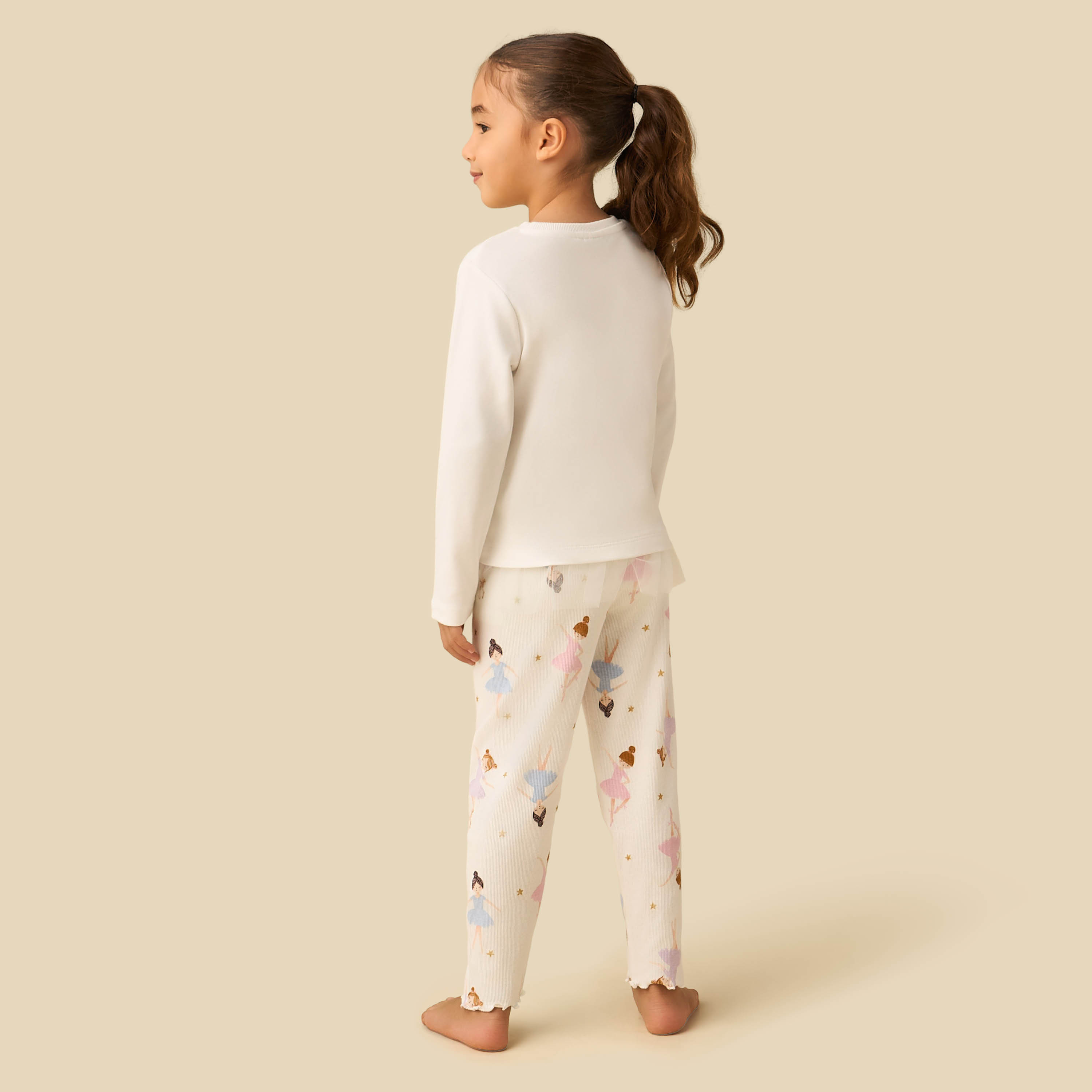 Juniors Cotton Crew Neck Long Sleeves Pyjama Set with Ballerina Print-girls-clothing-nightwear-image-4