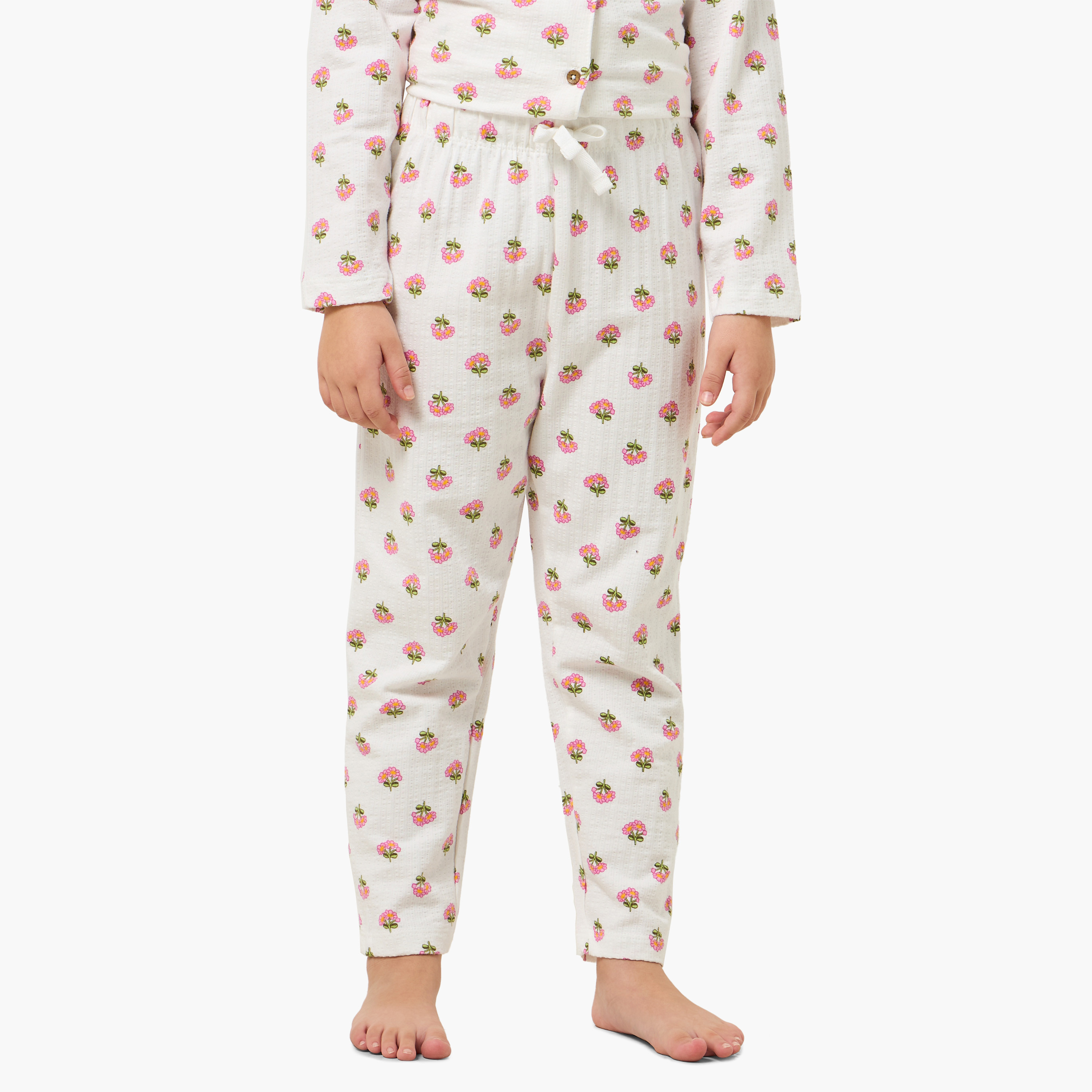 Juniors Cotton Collared Long Sleeves Pyjama Set with Floral Print-baby-girls-clothing-nightwear-pyjamasets-image-3