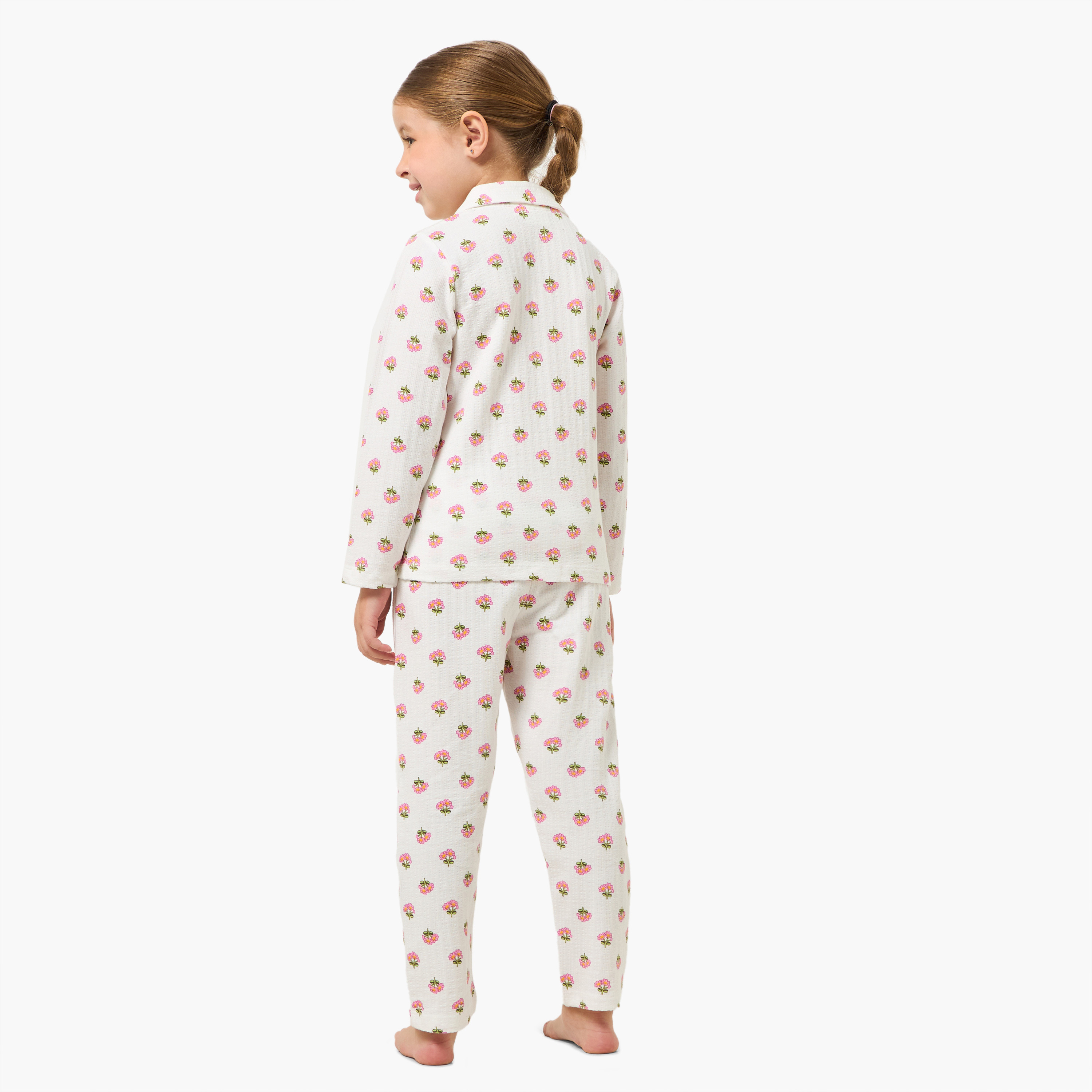 Juniors Cotton Collared Long Sleeves Pyjama Set with Floral Print-baby-girls-clothing-nightwear-pyjamasets-image-4