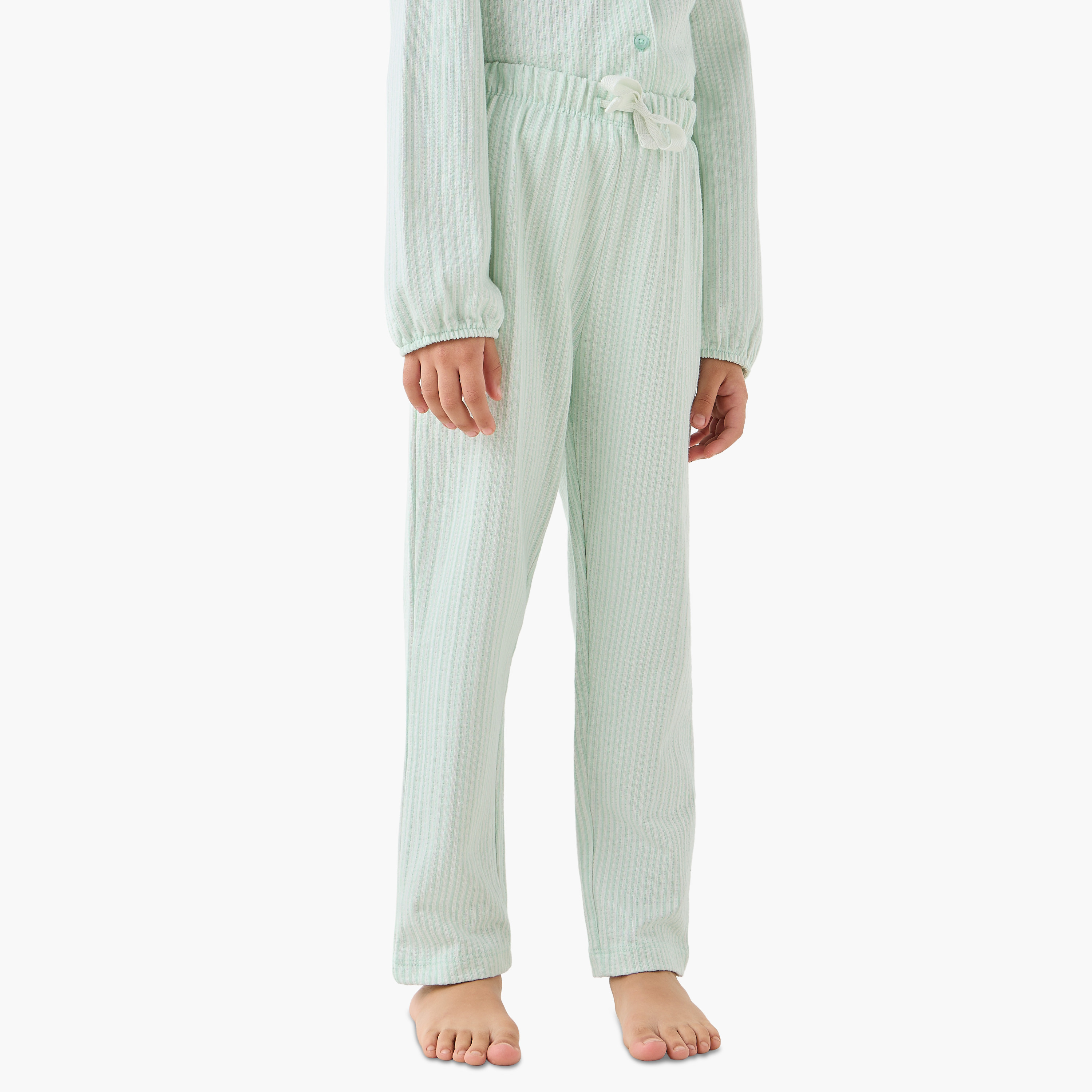 Juniors Cotton Collared Long Sleeves Pyjama Set with Striped Ruffle Detail-baby-girls-clothing-nightwear-pyjamasets-image-3