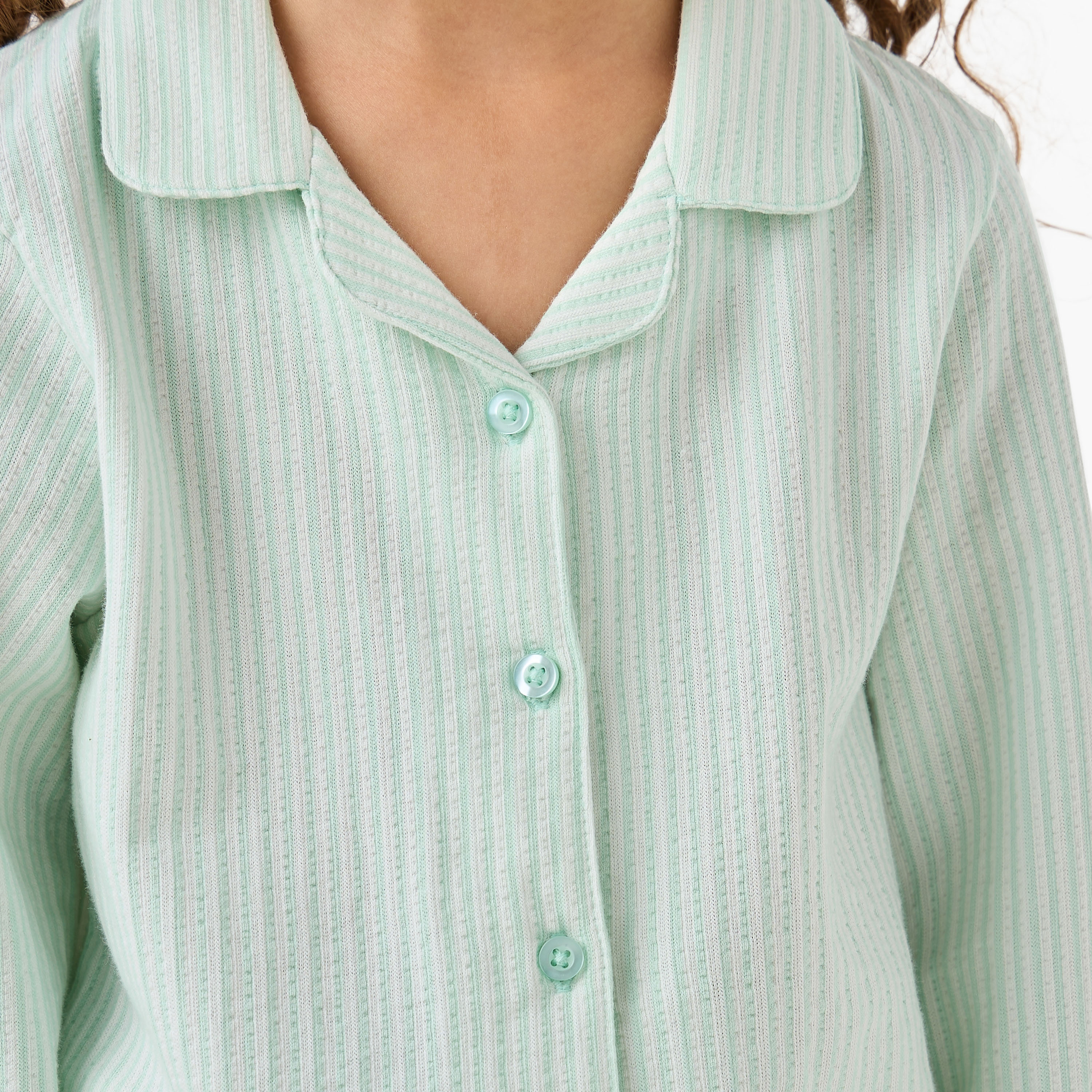 Juniors Cotton Collared Long Sleeves Pyjama Set with Striped Ruffle Detail-baby-girls-clothing-nightwear-pyjamasets-image-5