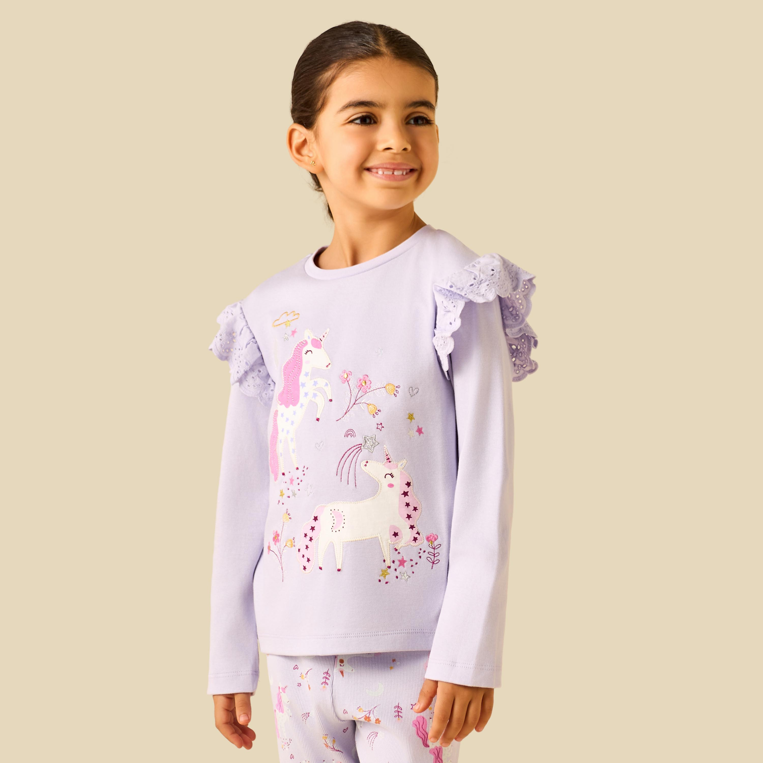 Juniors Cotton Crew Neck Long Sleeves Pyjama Set with Unicorn Print-baby-girls-clothing-nightwear-pyjamasets-image-1
