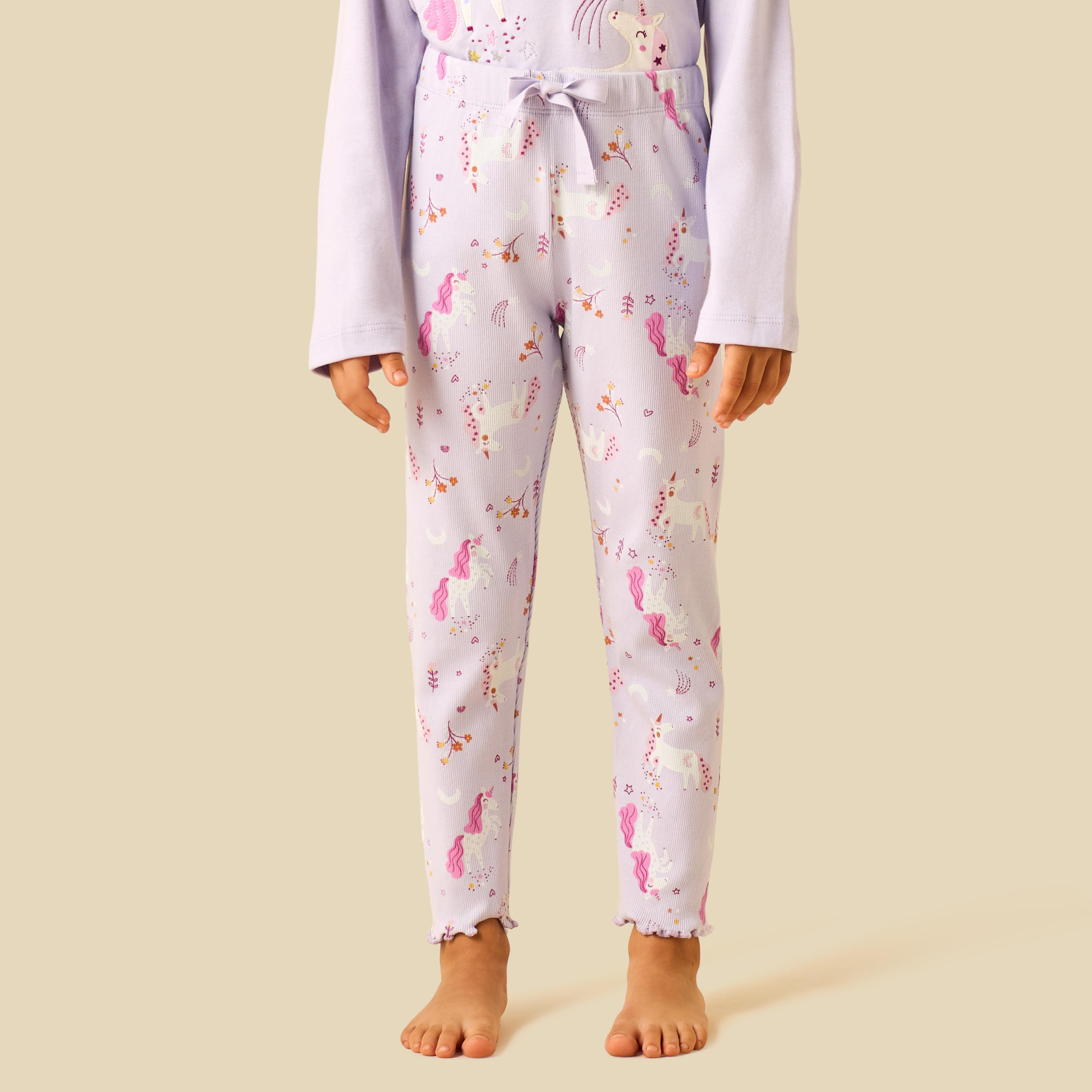 Juniors Cotton Crew Neck Long Sleeves Pyjama Set with Unicorn Print-baby-girls-clothing-nightwear-pyjamasets-image-2