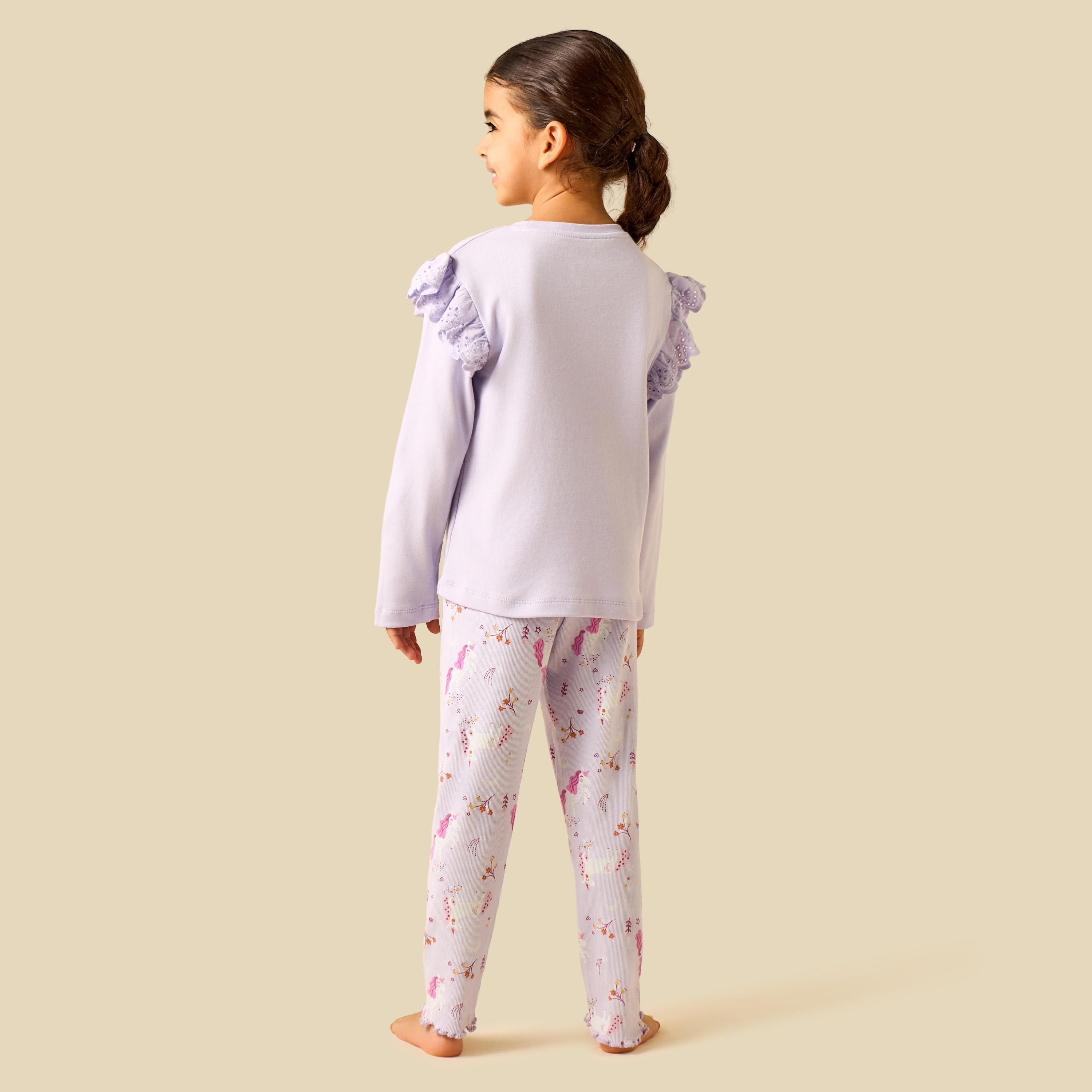 Juniors Cotton Crew Neck Long Sleeves Pyjama Set with Unicorn Print-baby-girls-clothing-nightwear-pyjamasets-image-3
