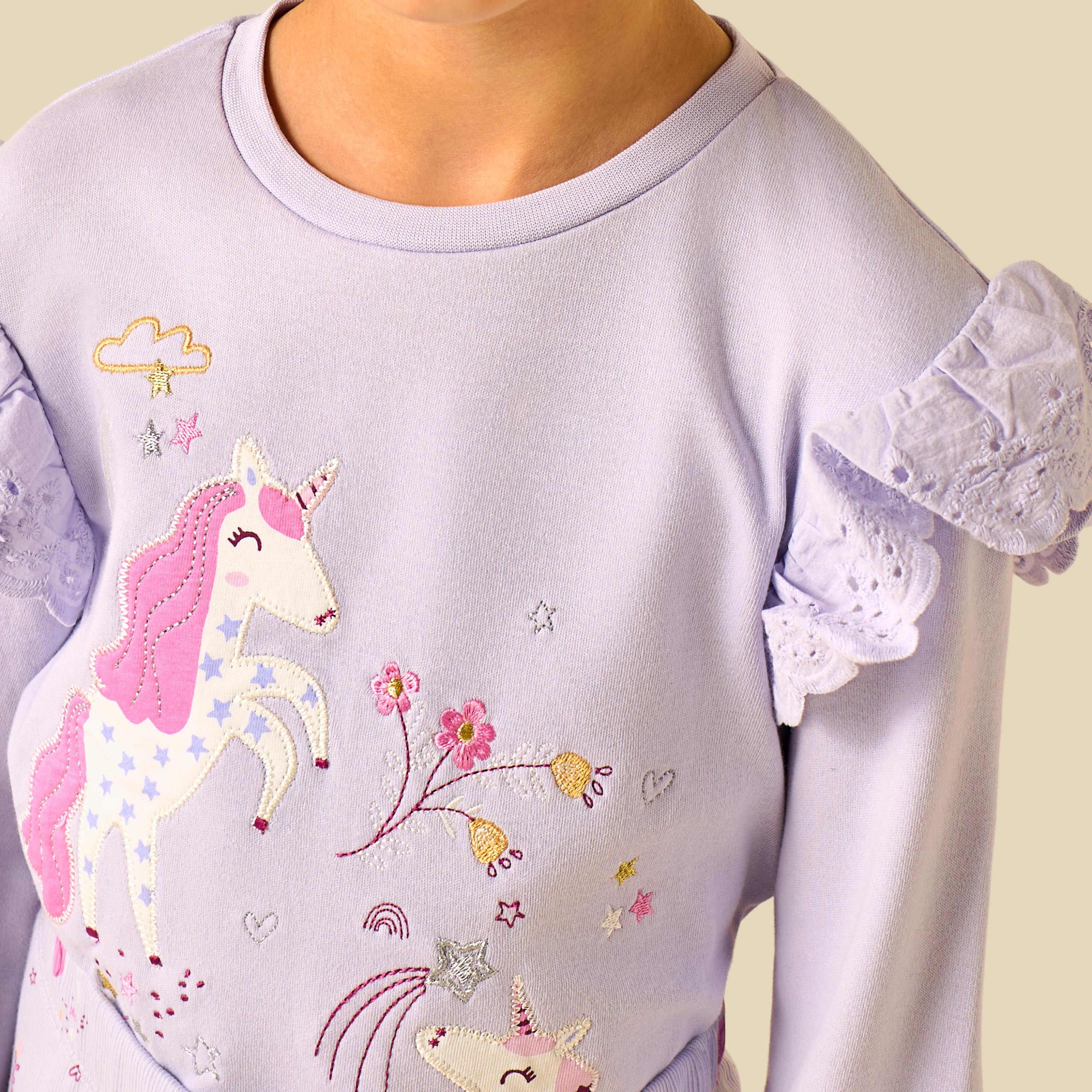 Juniors Cotton Crew Neck Long Sleeves Pyjama Set with Unicorn Print-baby-girls-clothing-nightwear-pyjamasets-image-4